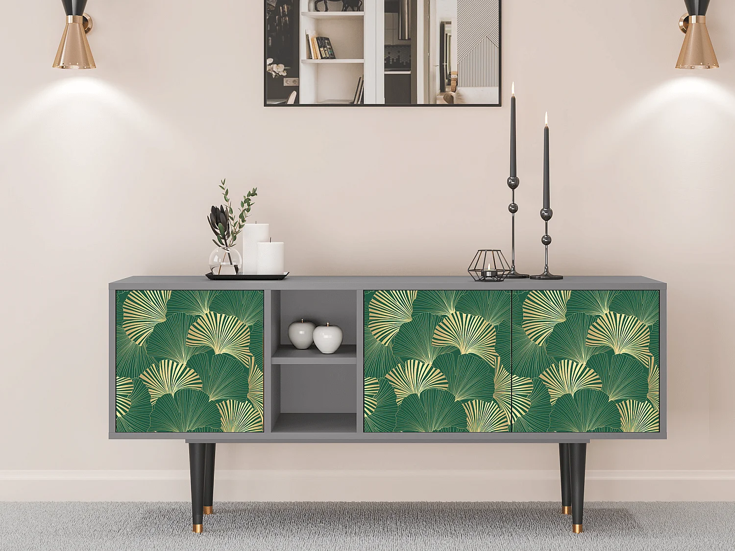 TV-meubel - 150х69х41 cm - T5 - Gold Ginkgo, Grijs