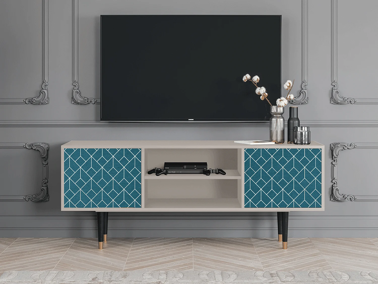 Meuble TV - 170х69х48 cm - T2 - Turquoise Geometry, Sable