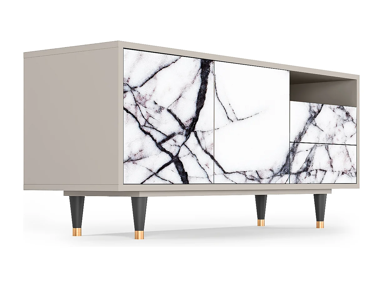 Szafka RTV - 125х56х41 cm - T7 - Raven Marble, Piaskowy