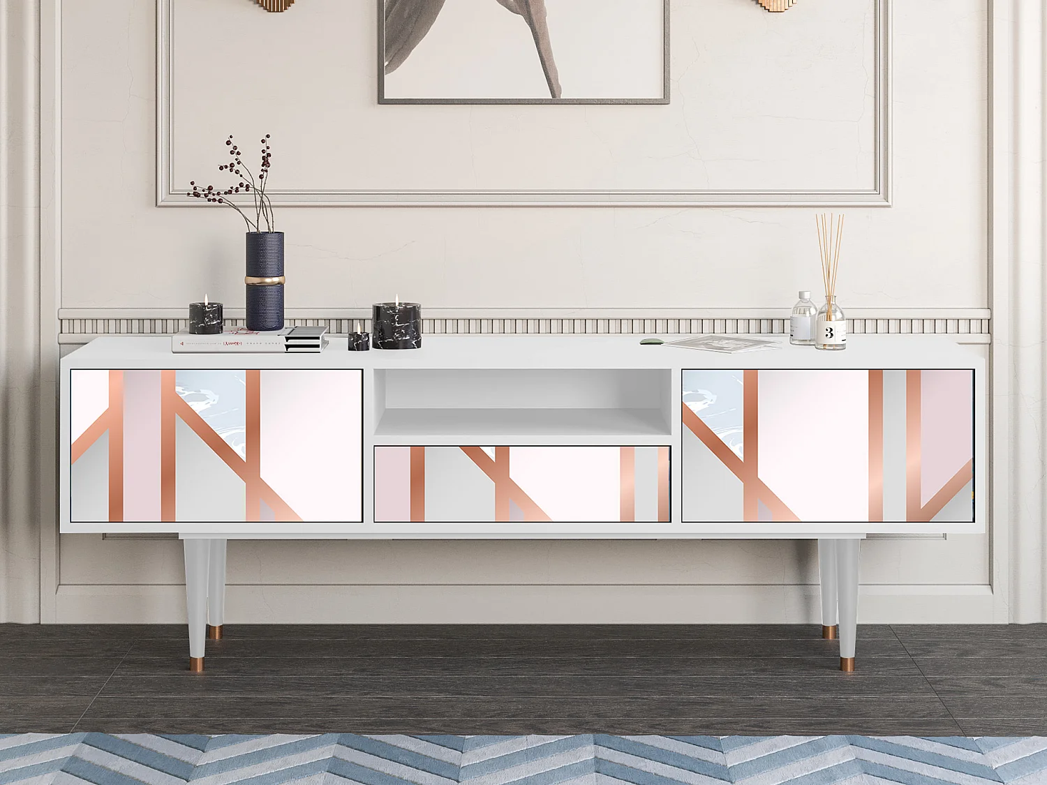 Meuble TV - 170х59х41 cm - T6 - Champagne Story, Blanc