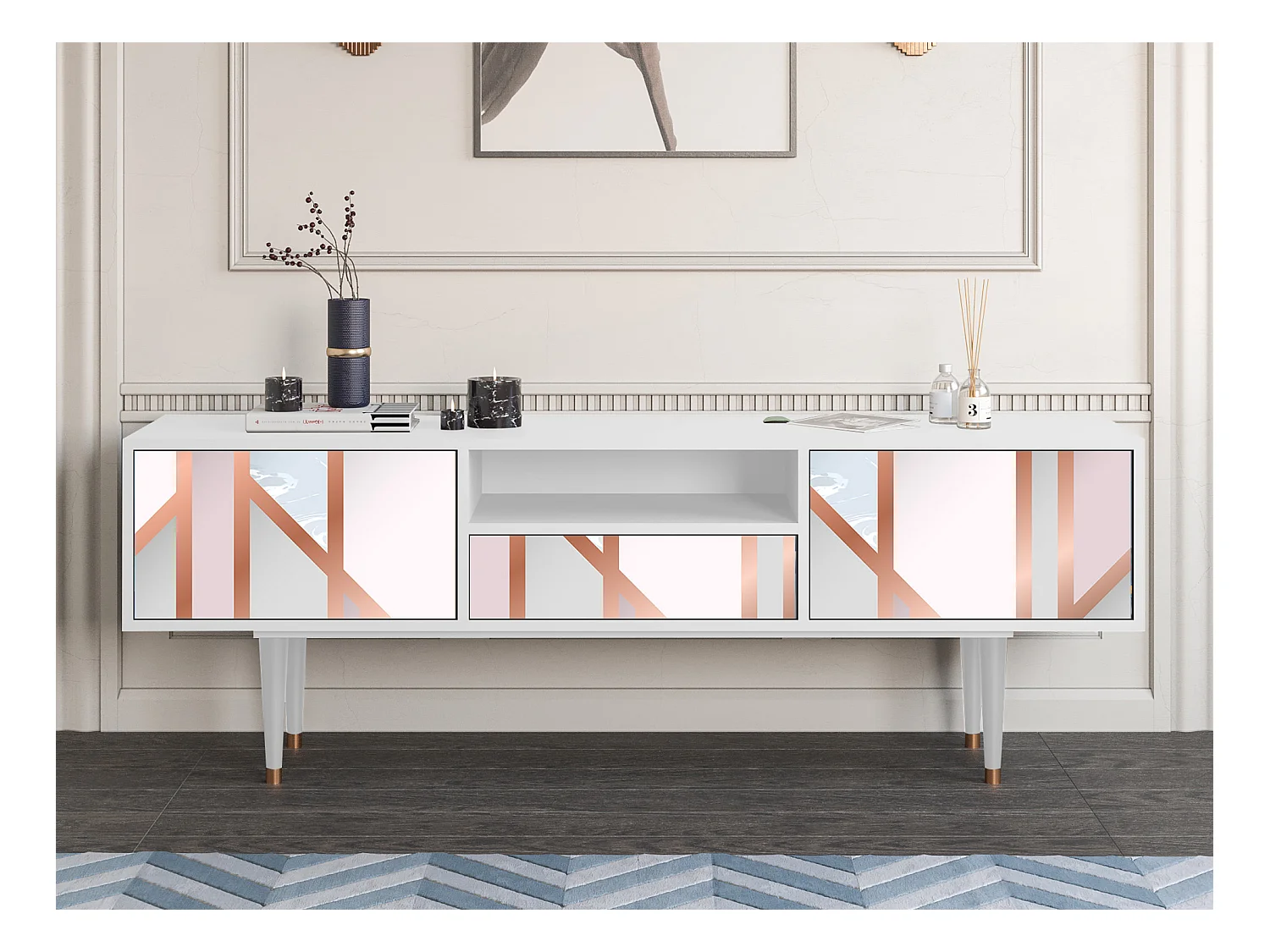 Meuble TV - 170х59х41 cm - T6 - Champagne Story, Blanc