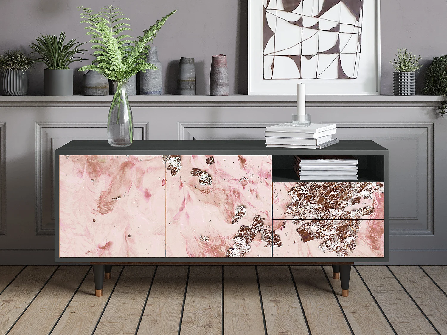 Mueble de TV - 125х56х41 cm - T7 - Cotton Candy, Antracite