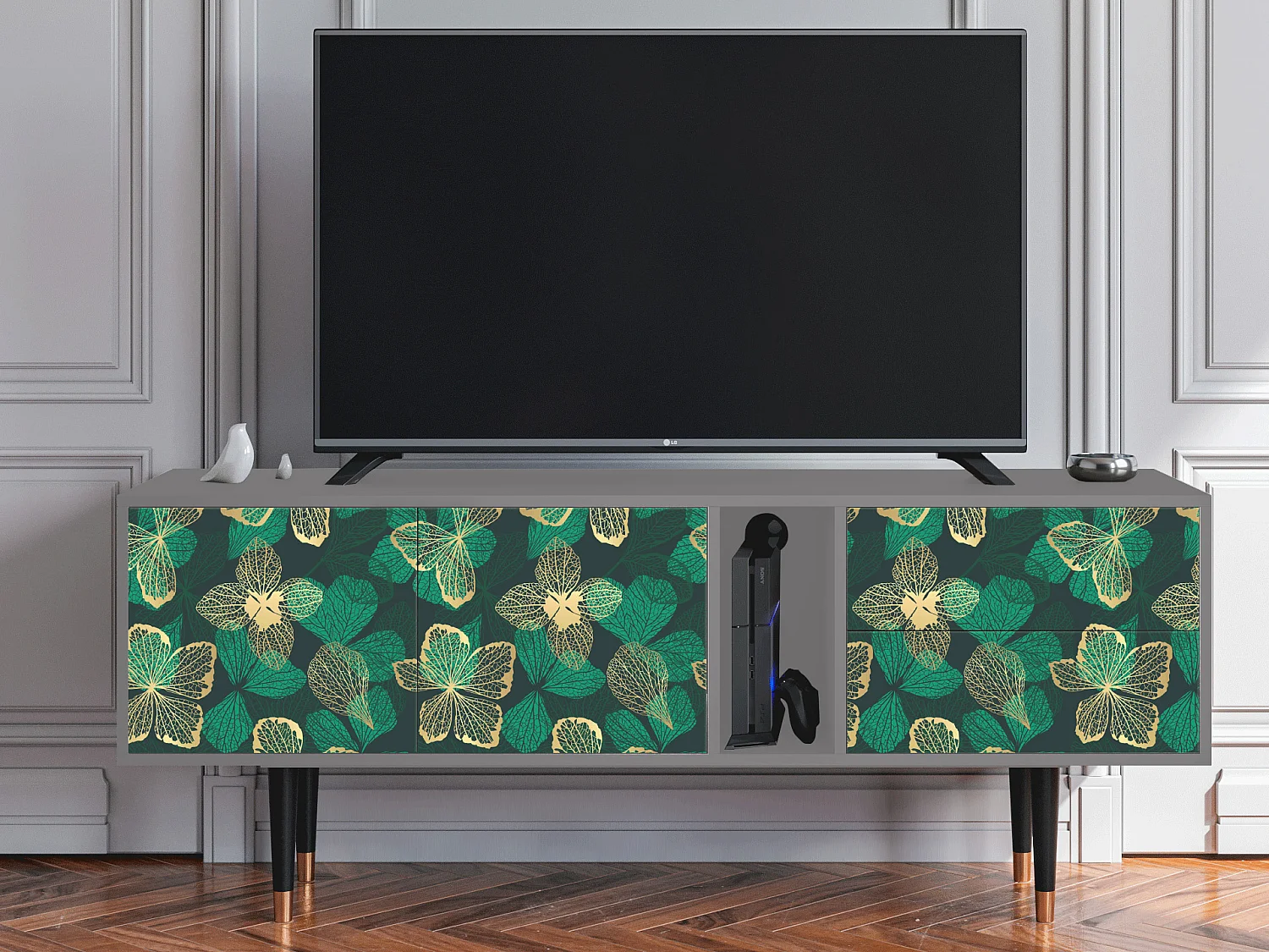 Szafka RTV - 170х69х48 cm - T1 - Green Flower, Szary
