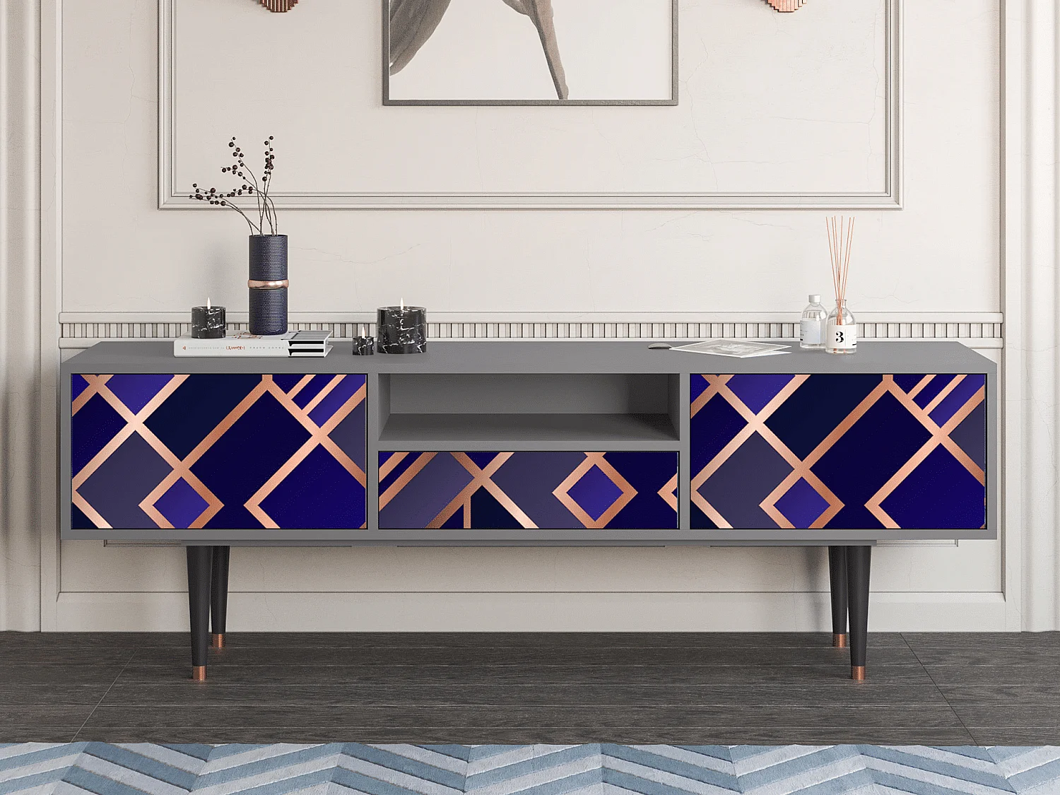 Mobile TV - 170х59х41 cm - T6 - Aquamarine Getsby, Grigio