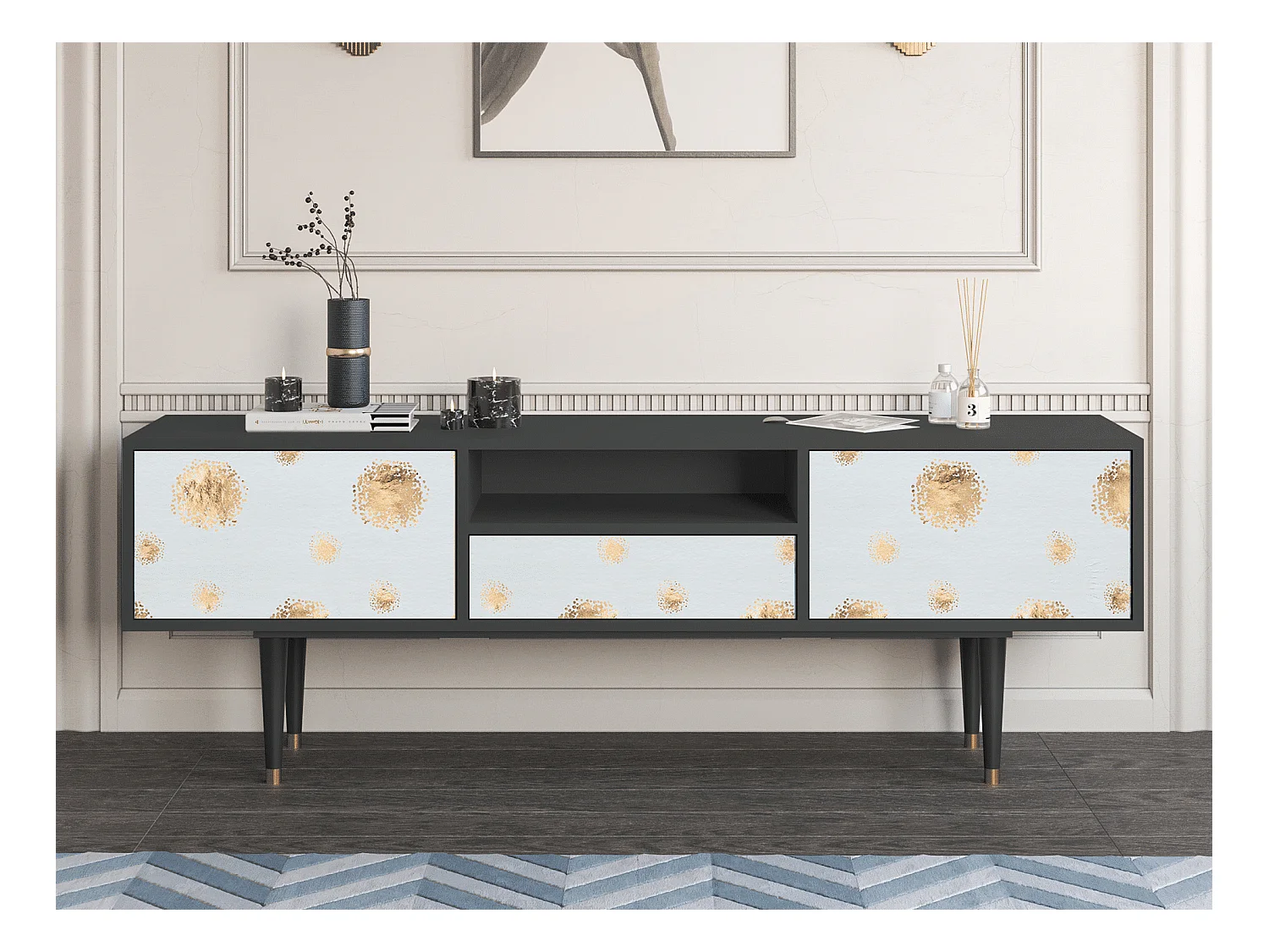 Meuble TV - 170х59х41 cm - T6 - Sky Latte, Anthracite