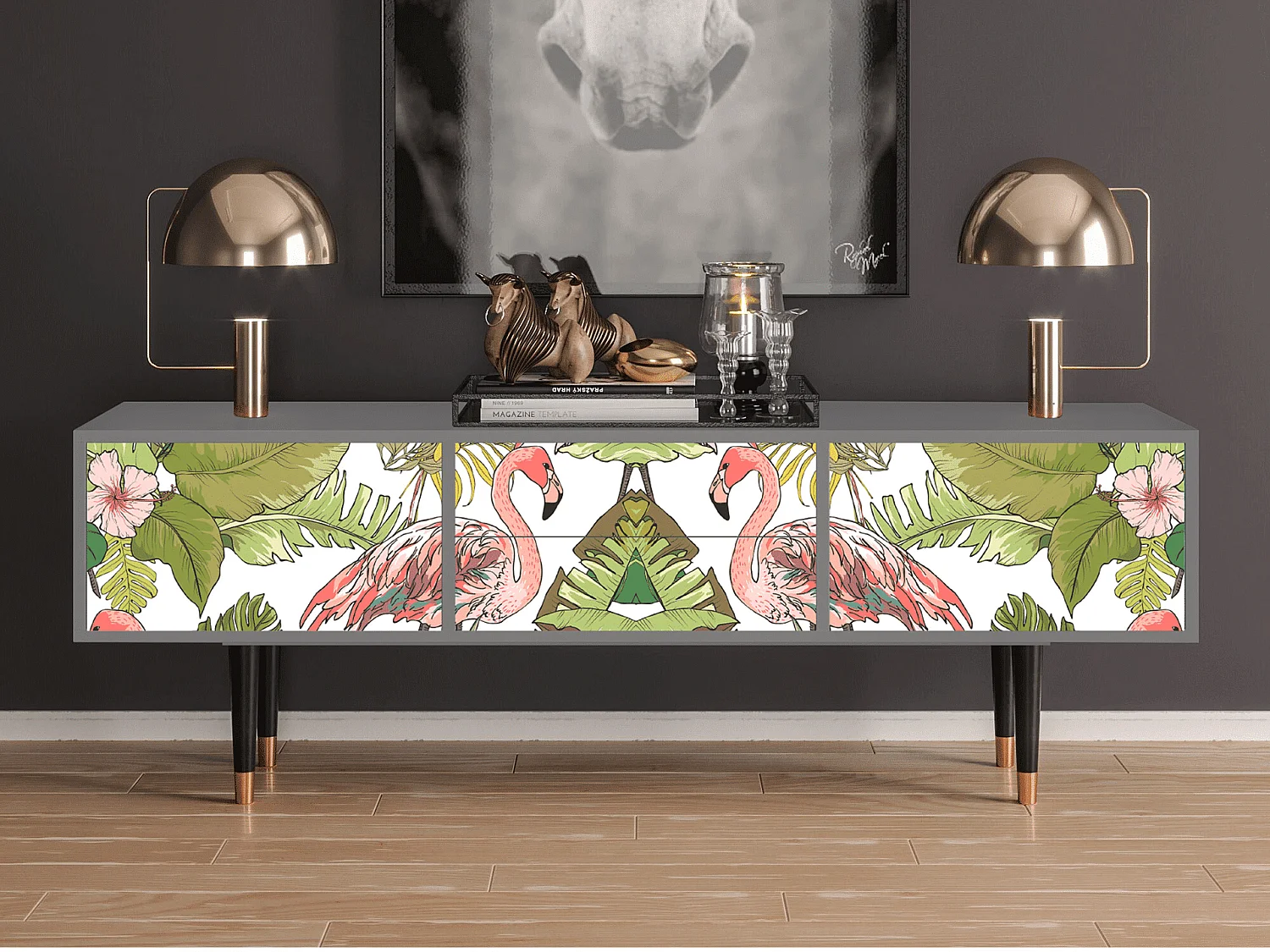 Mueble de TV - 170х59х48 cm - T4 - Sweet Flamingo, Gris