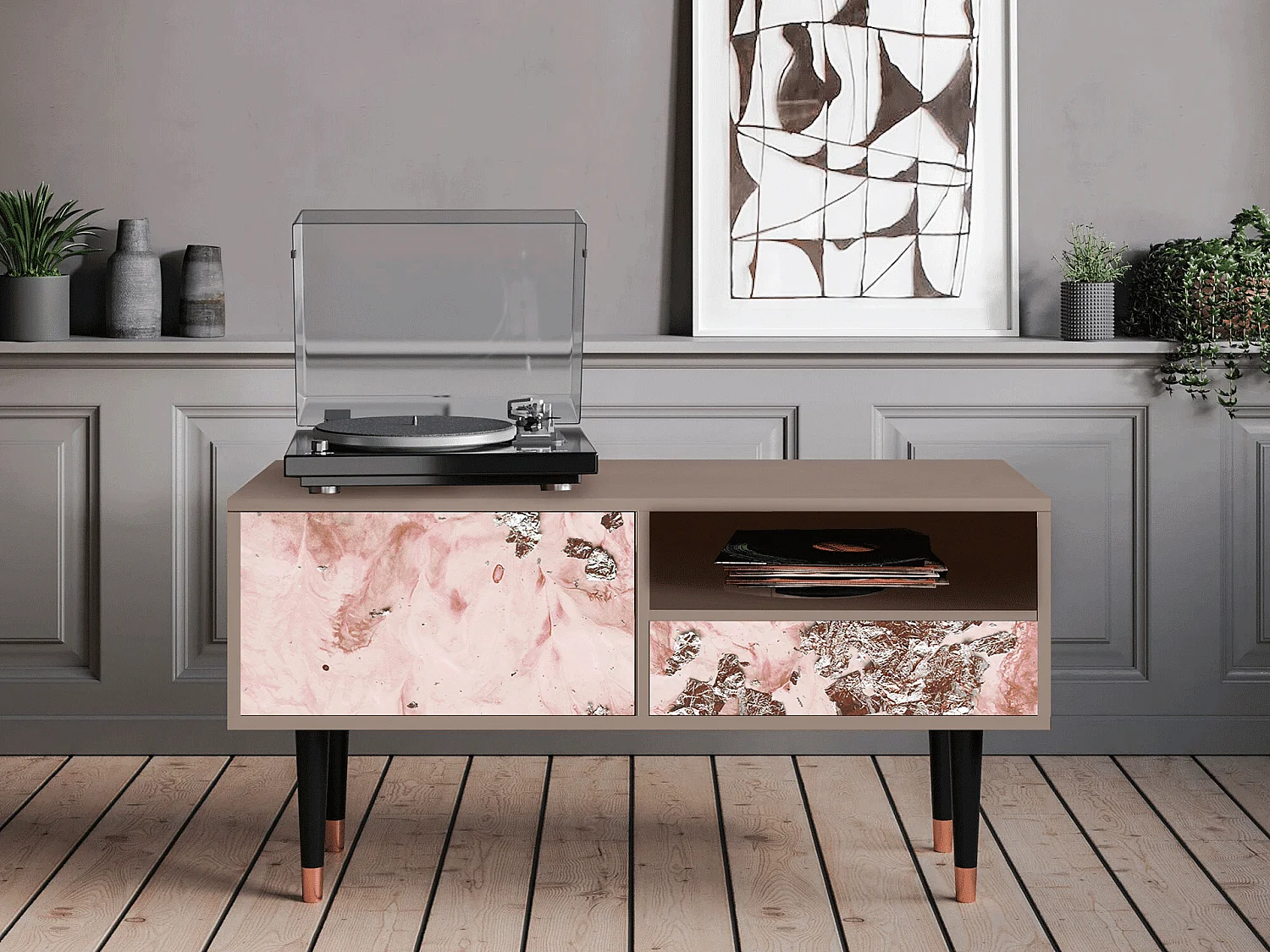 Mueble de TV - 115х59х48 cm - T3 - Cotton Candy, Latte