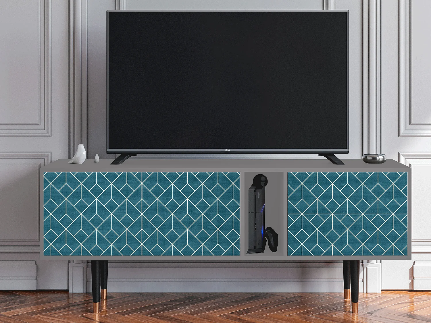 Meuble TV - 170х69х48 cm - T1 - Turquoise Geometry, Gris