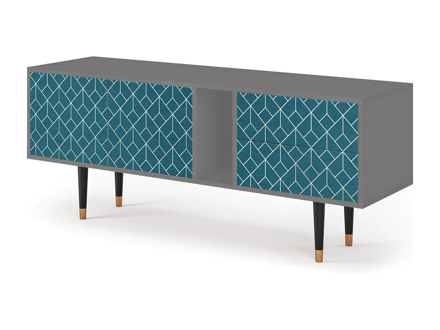 Meuble TV - 170х69х48 cm - T1 - Turquoise Geometry, Gris