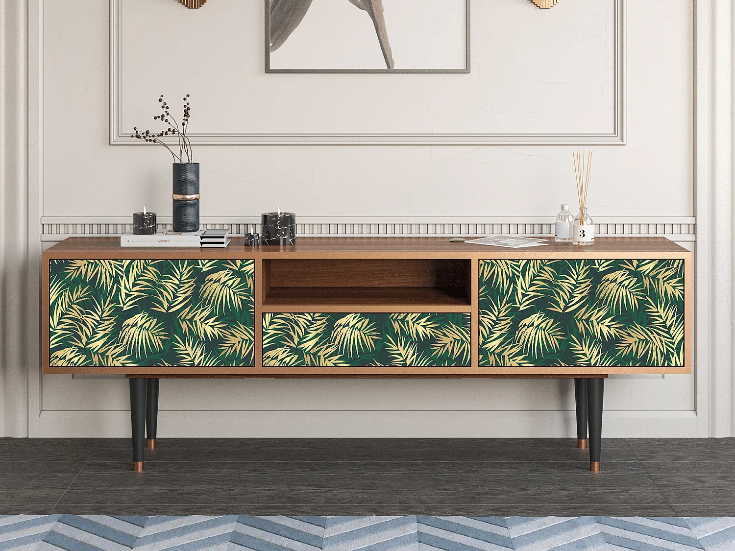 Meuble TV - 170х59х41 cm - T6 - Sunny Palm Tree, Noyer