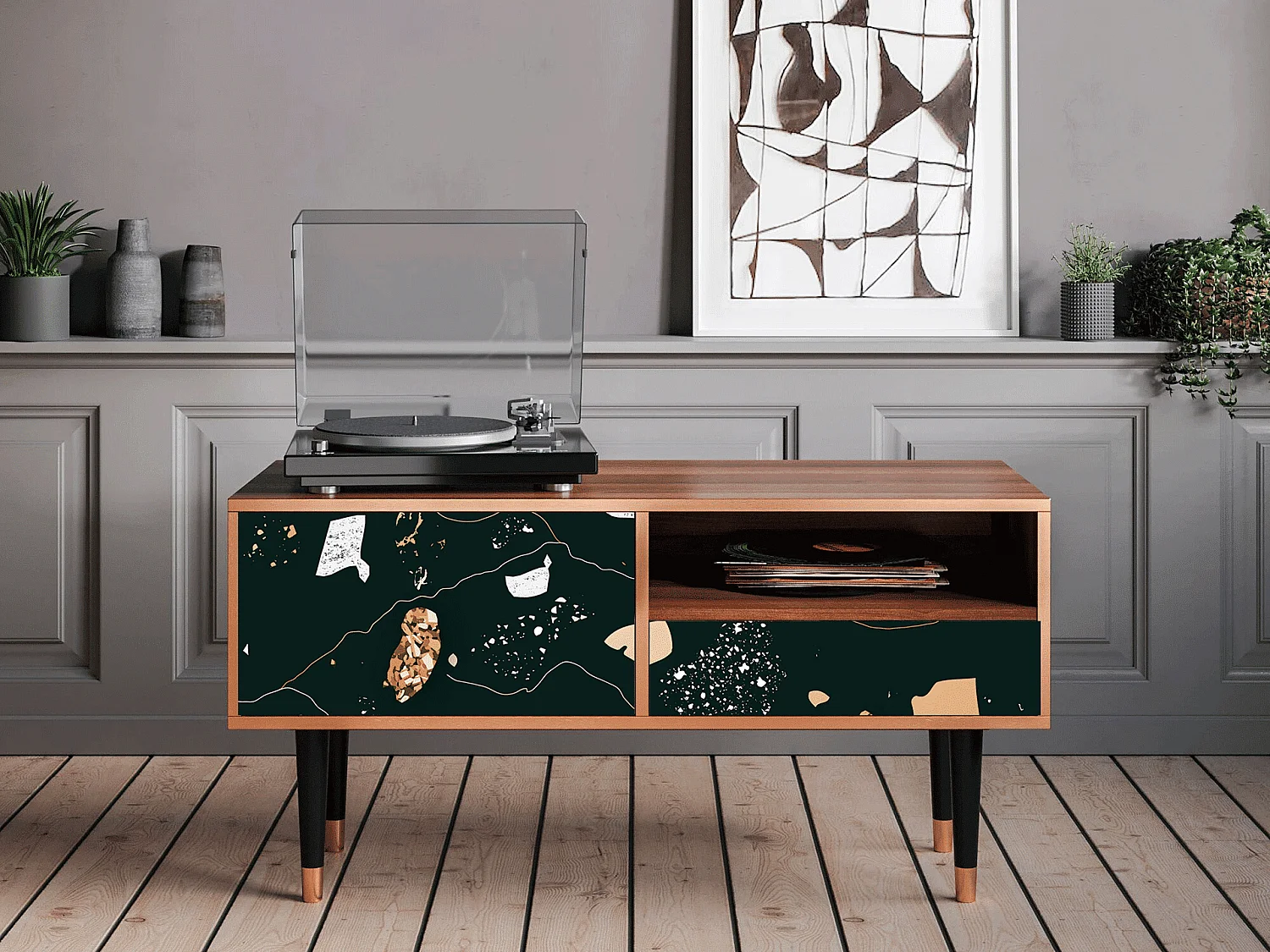 Mueble de TV - 115х59х48 cm - T3 - Space Rocks, Nogueira