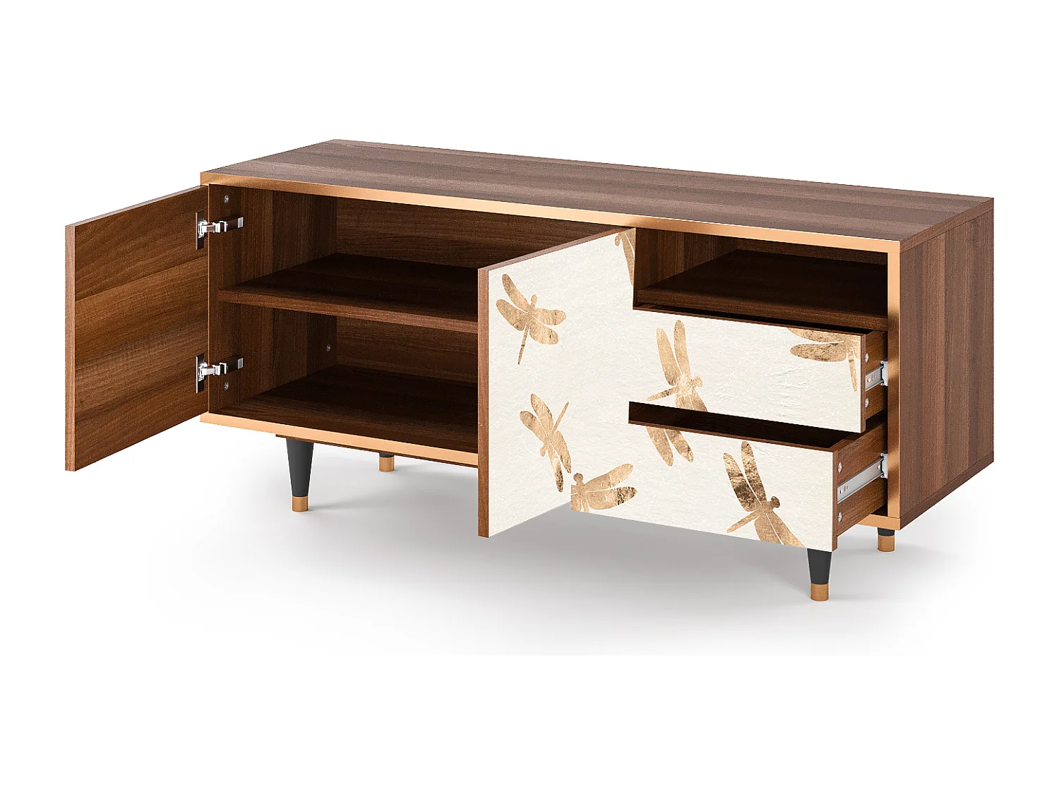 TV-meubel - 125х56х41 cm - T7 - Nude Dragonflies, Walnoot