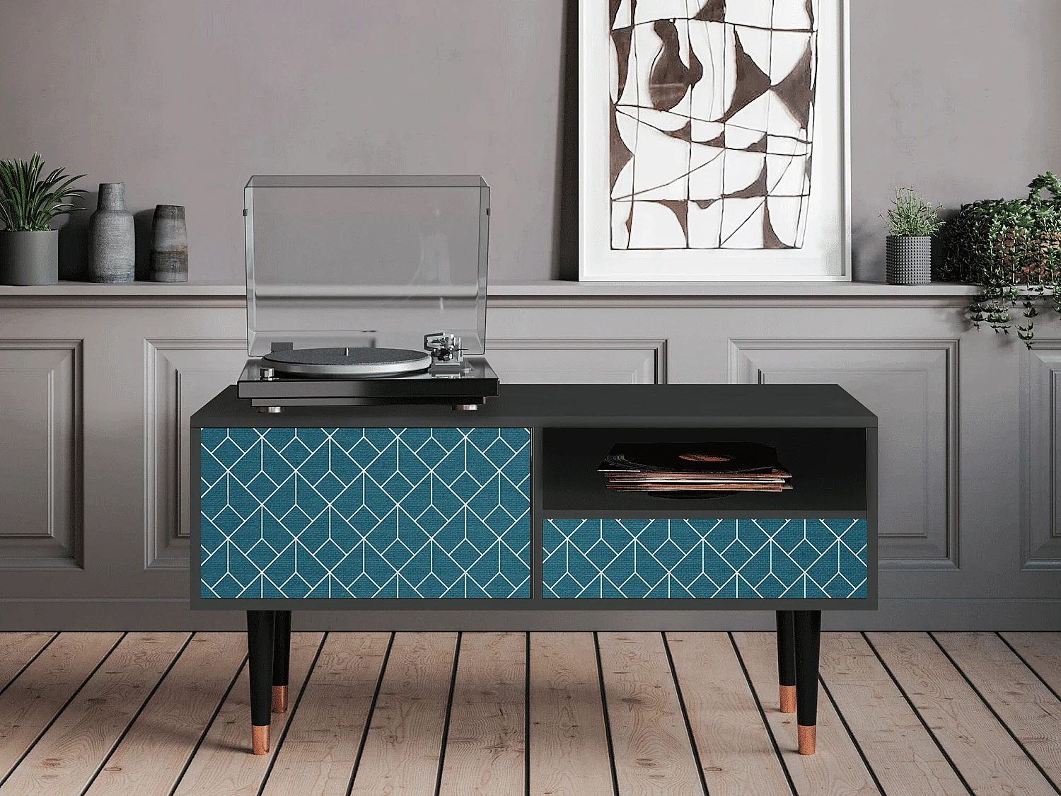 TV-meubel - 115х59х48 cm - T3 - Turquoise Geometry, Antraciet