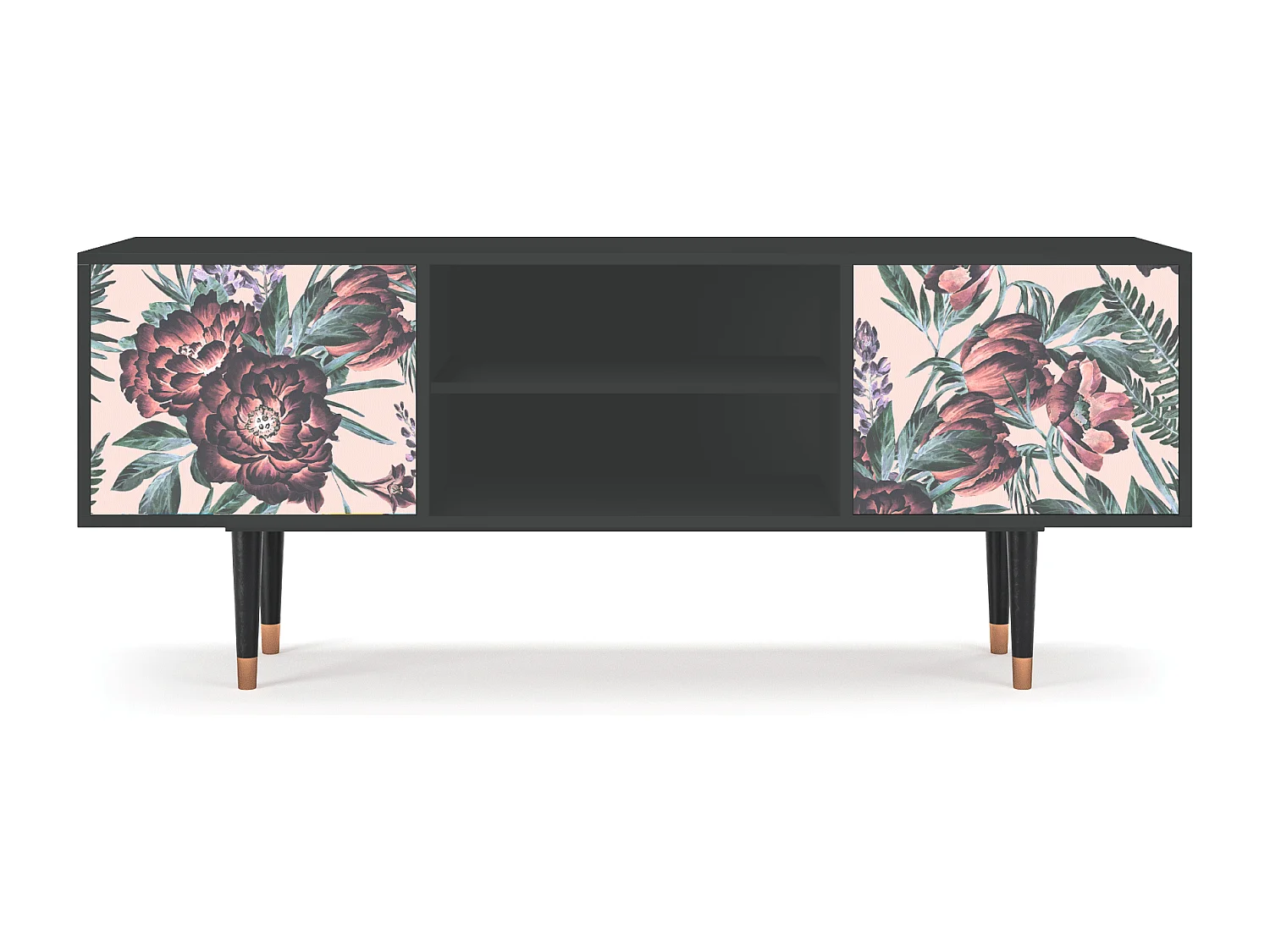 Szafka RTV - 170х69х48 cm - T2 - Peach Peonies, Antracyt