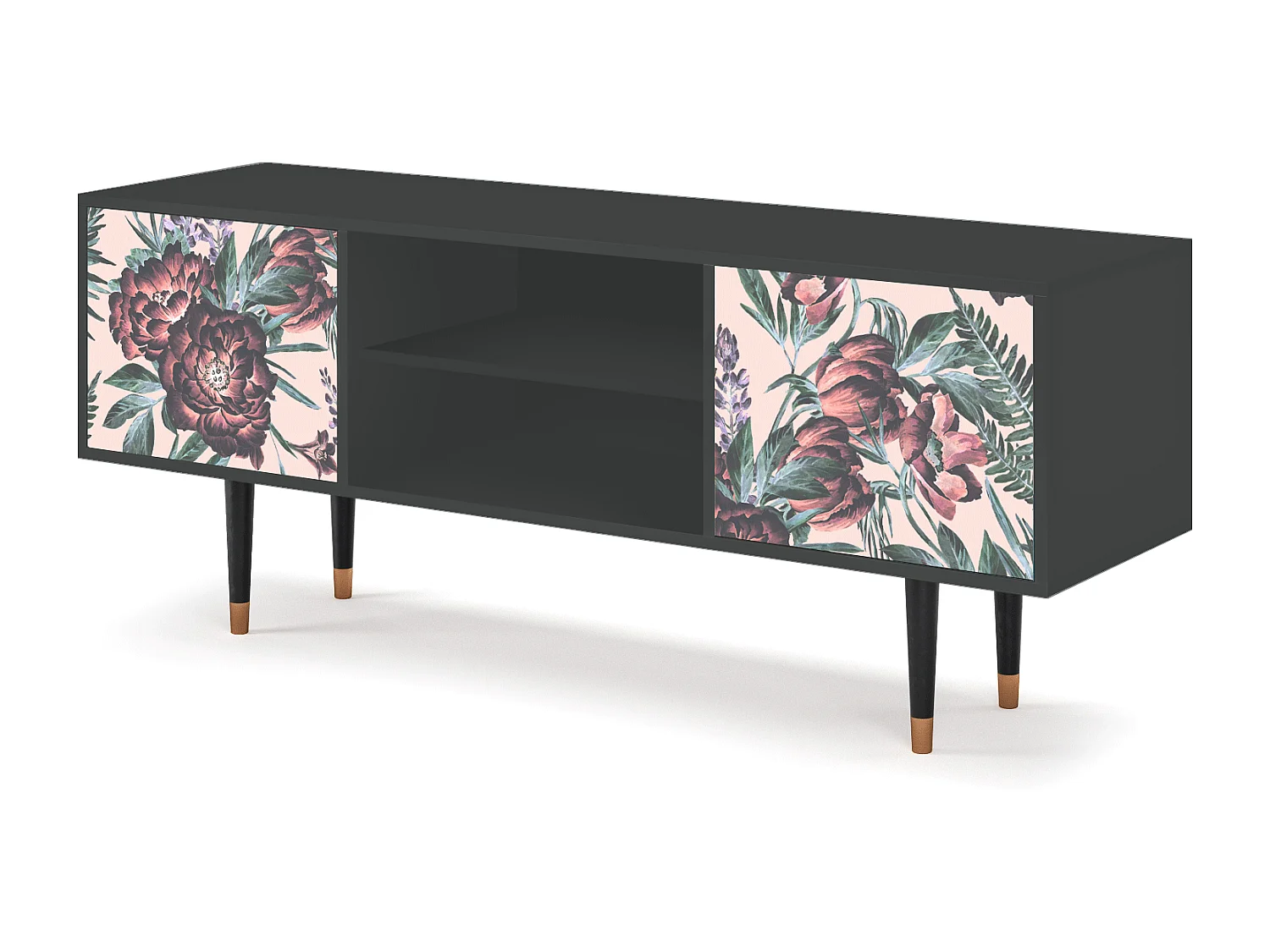Szafka RTV - 170х69х48 cm - T2 - Peach Peonies, Antracyt
