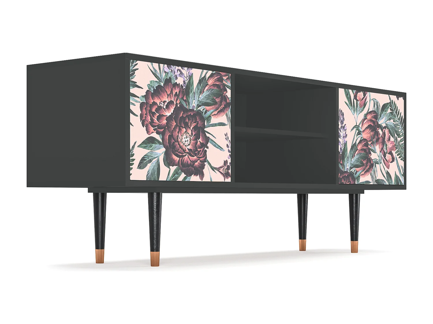 Szafka RTV - 170х69х48 cm - T2 - Peach Peonies, Antracyt