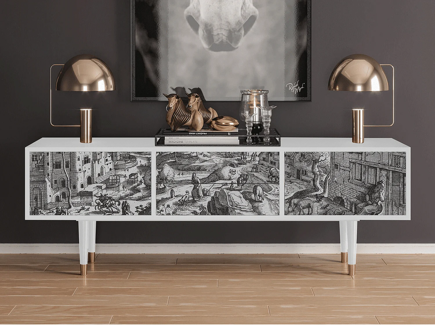 Mueble de TV - 170х59х48 cm - T4 - Bird Dropping, Branco