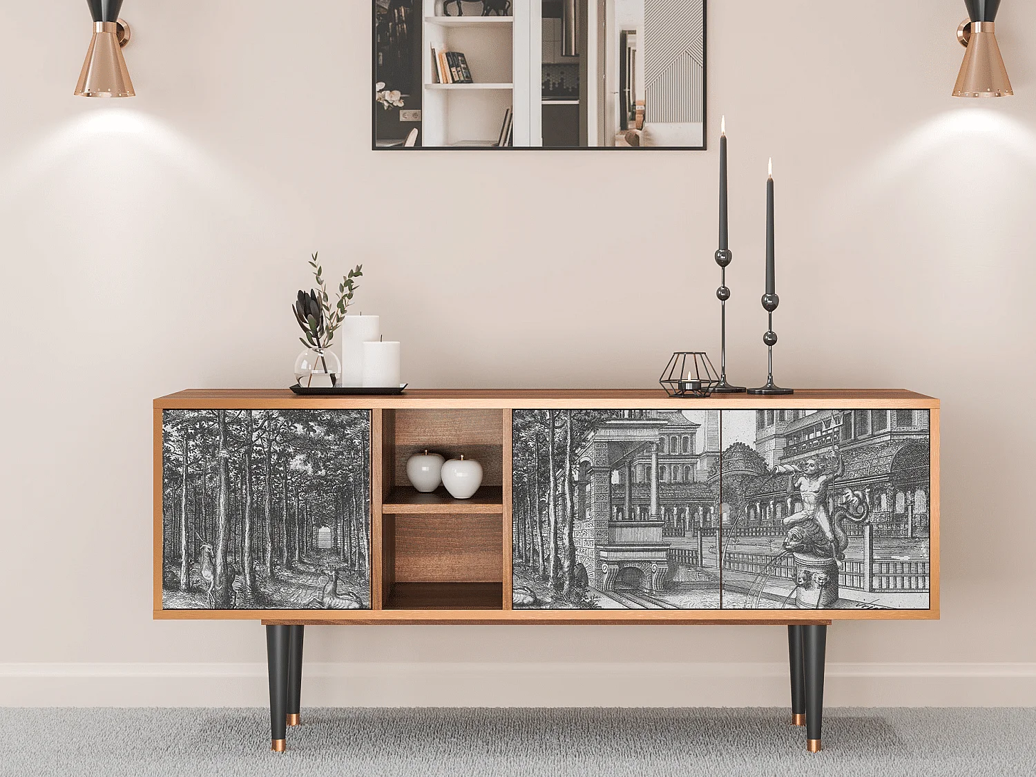 Szafka RTV - 150х69х41 cm - T5 - View of the Piazza, Orzech