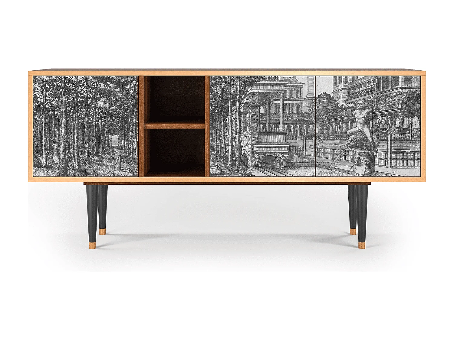 Szafka RTV - 150х69х41 cm - T5 - View of the Piazza, Orzech