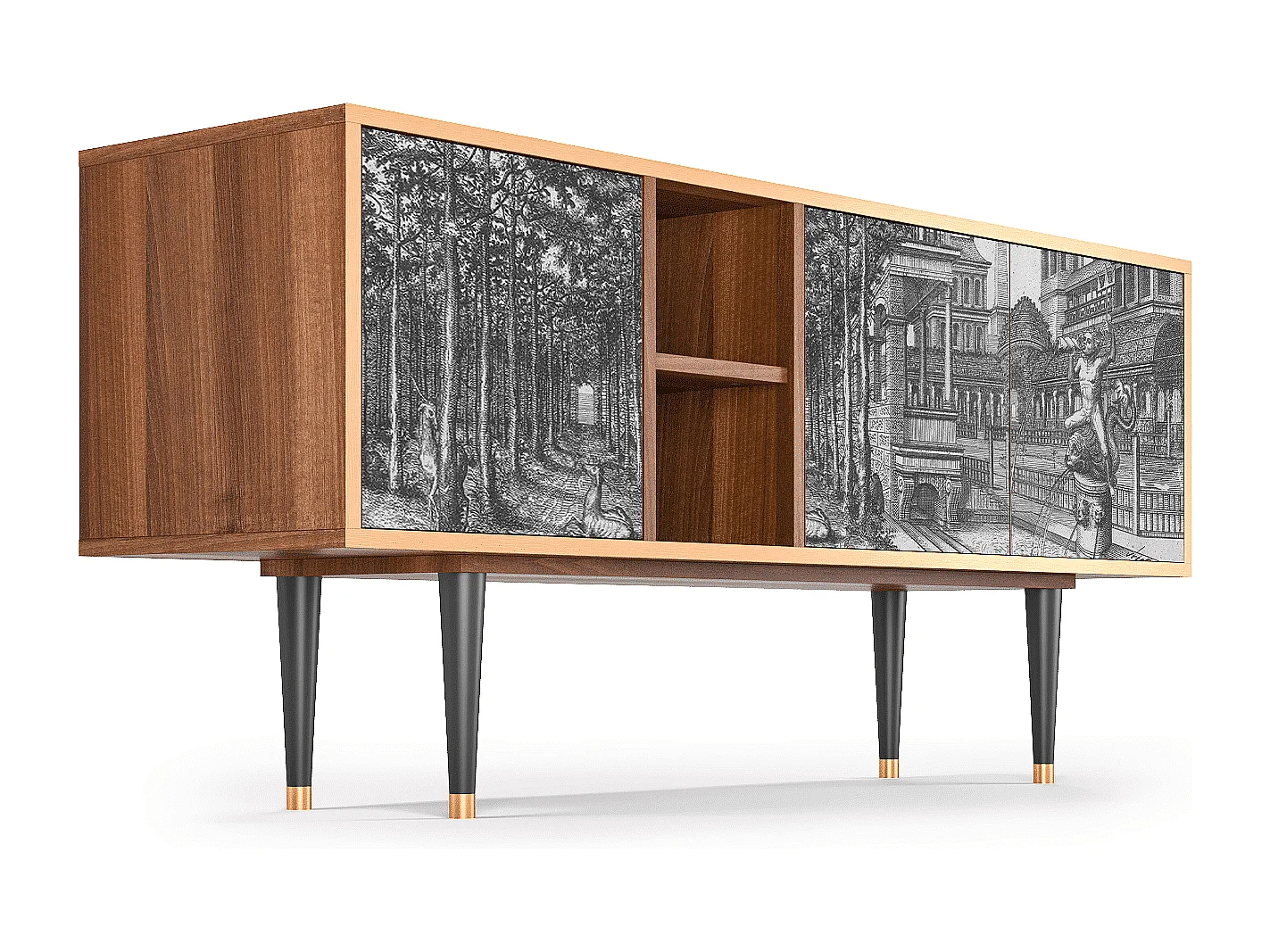 Meuble TV - 150х69х41 cm - T5 - View of the Piazza, Noyer