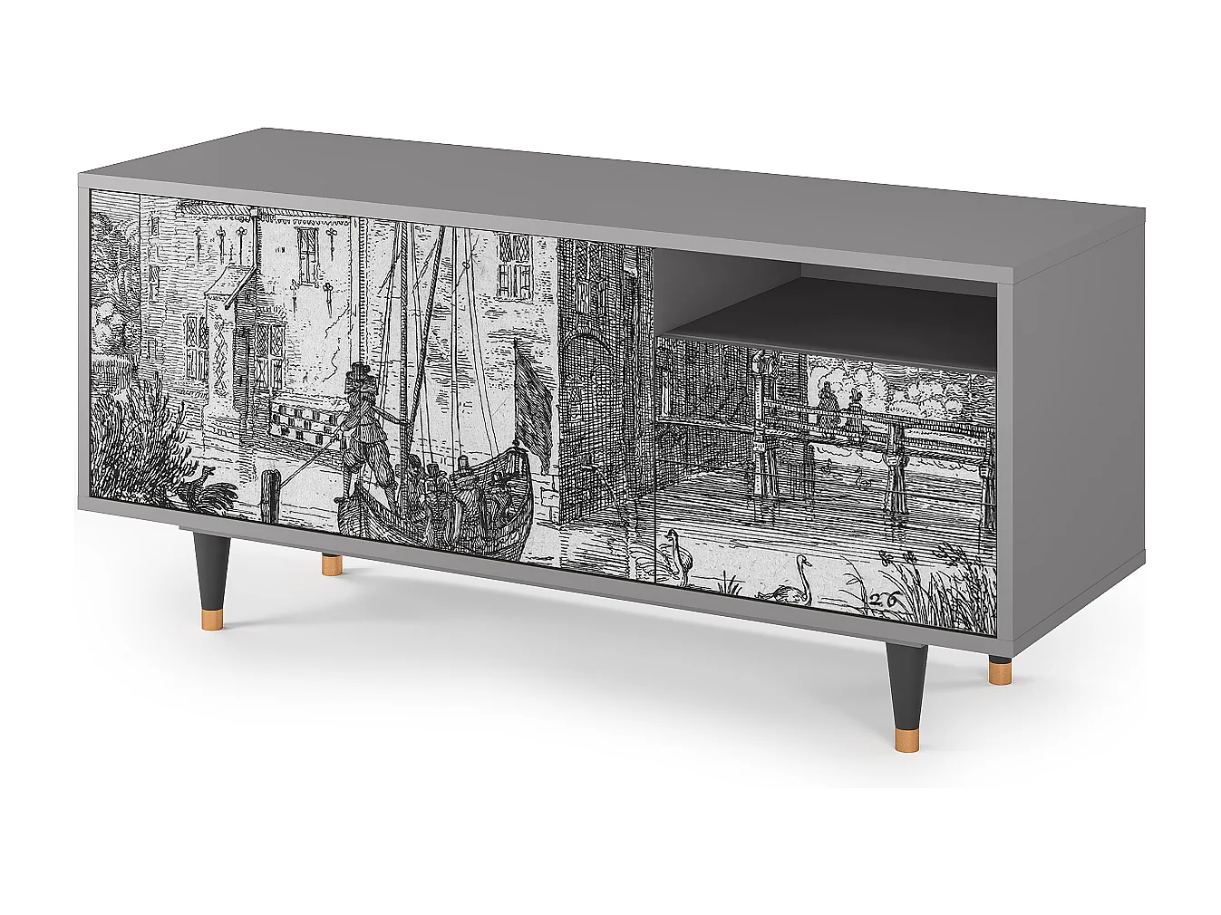 Meuble TV - 125х56х41 cm - T7 - Castle with Bridge, Gris