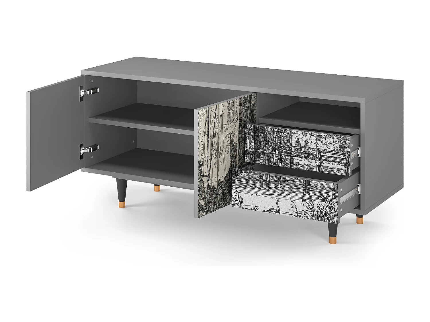 Meuble TV - 125х56х41 cm - T7 - Castle with Bridge, Gris