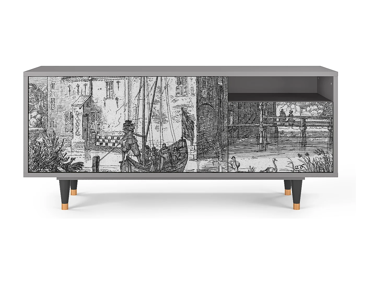 Meuble TV - 125х56х41 cm - T7 - Castle with Bridge, Gris