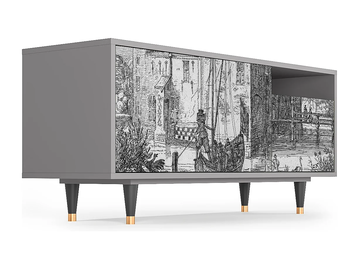 Meuble TV - 125х56х41 cm - T7 - Castle with Bridge, Gris