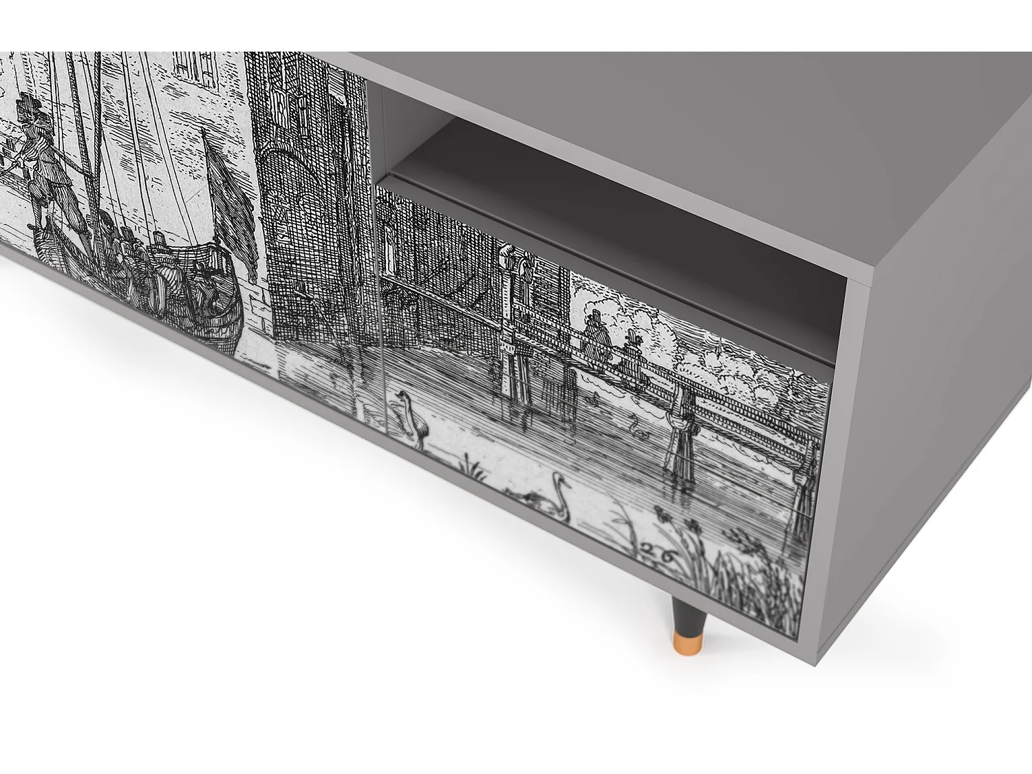 Meuble TV - 125х56х41 cm - T7 - Castle with Bridge, Gris