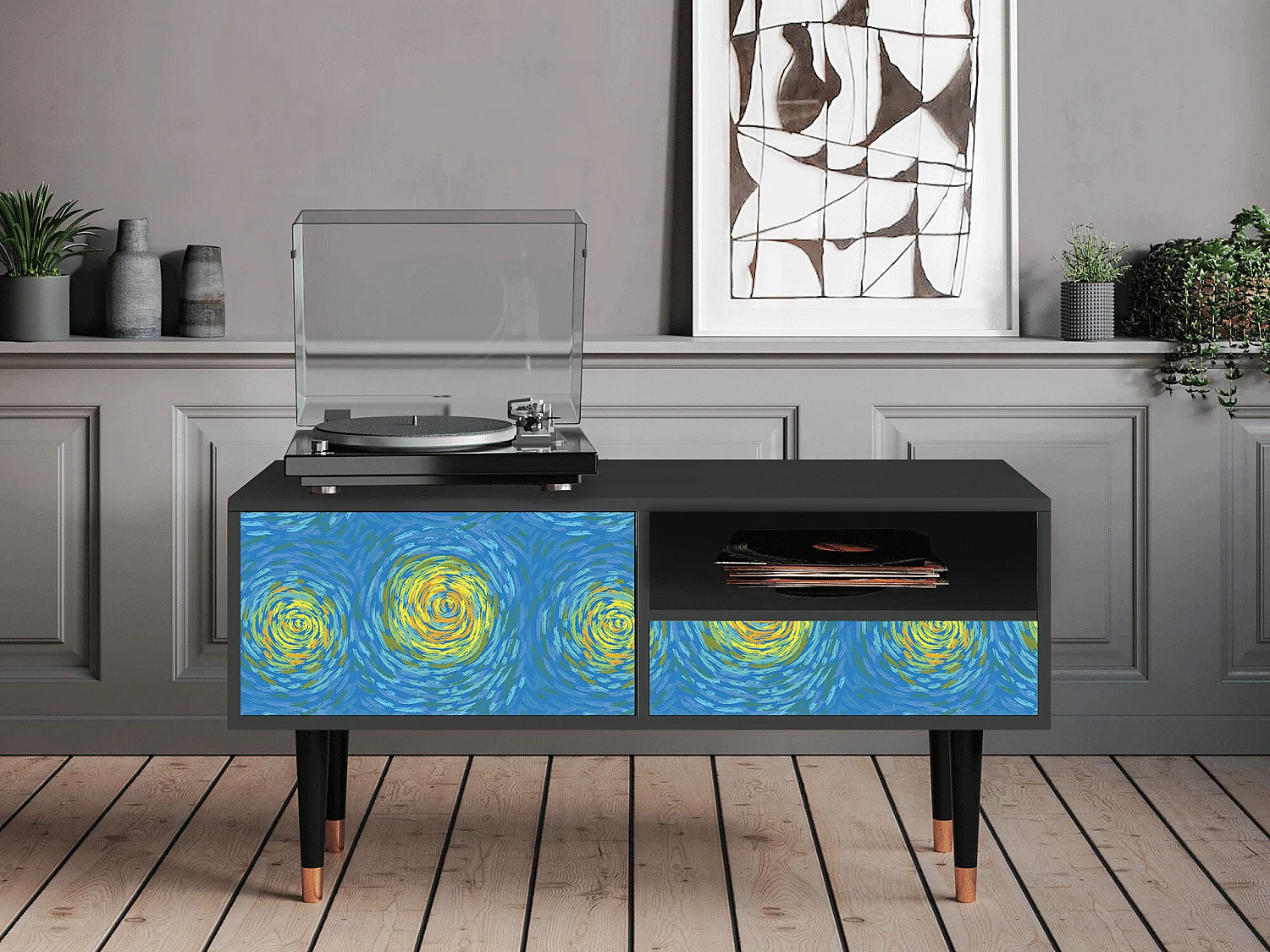 TV-meubel - 115х59х48 cm - T3 - Van Gogh Lights, Antraciet