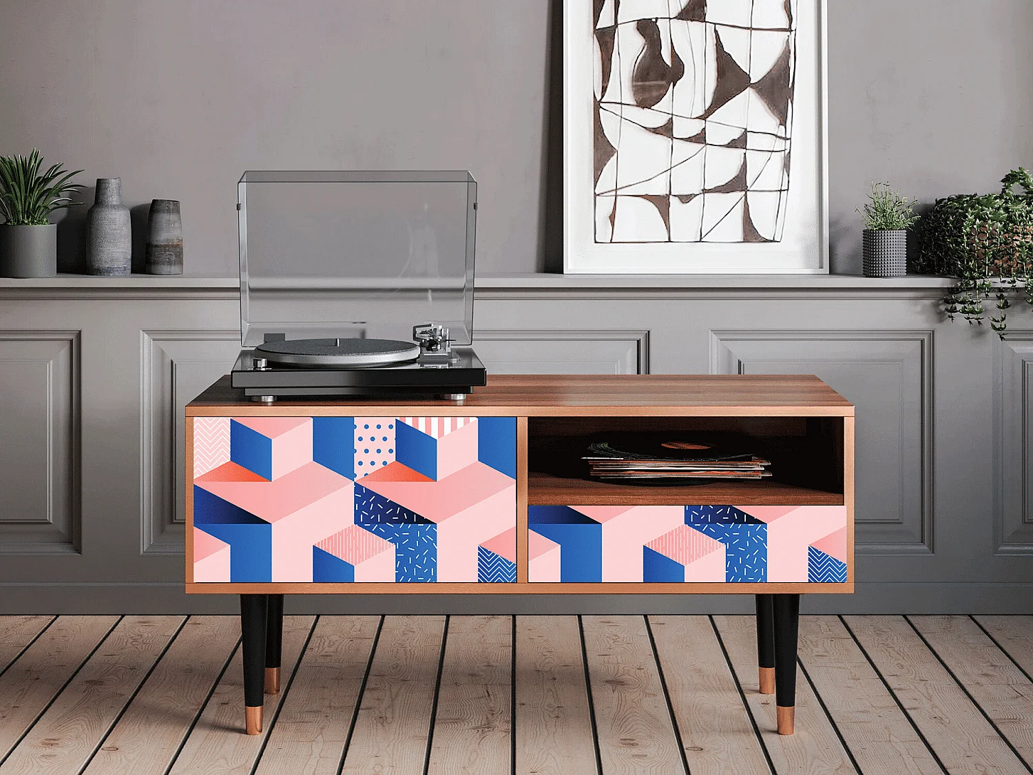 TV-Möbel - 115х59х48 cm - T3 - Pinky Squares, Walnuss