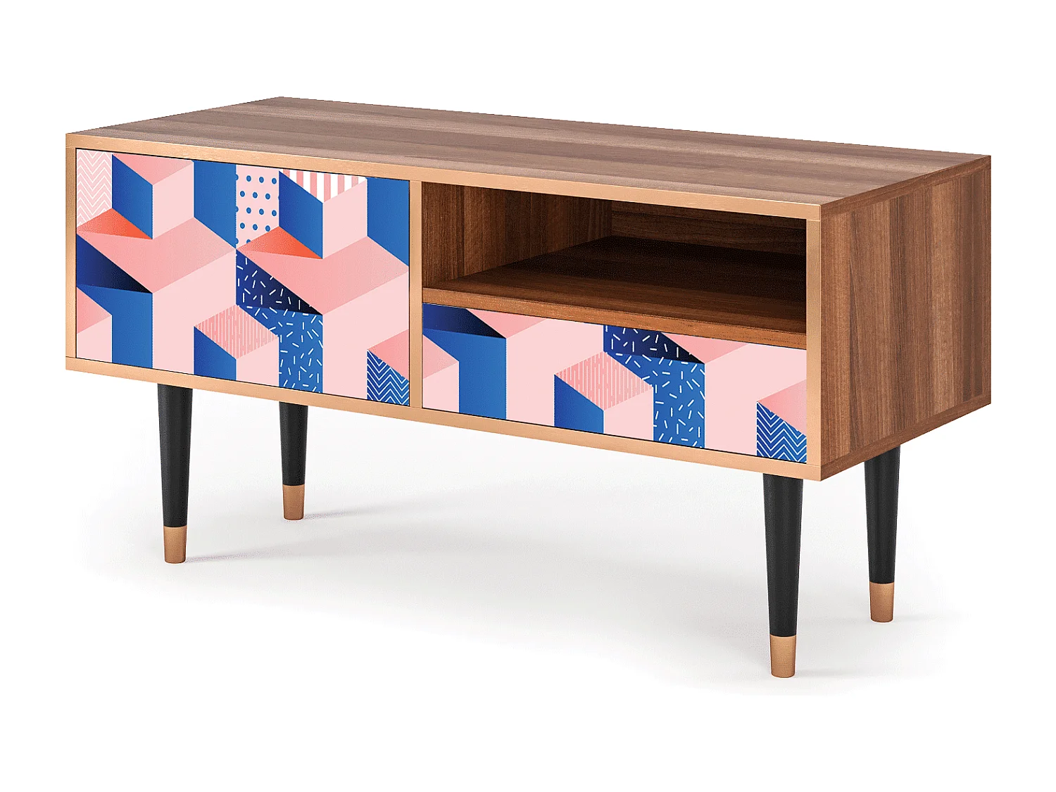 TV-Möbel - 115х59х48 cm - T3 - Pinky Squares, Walnuss