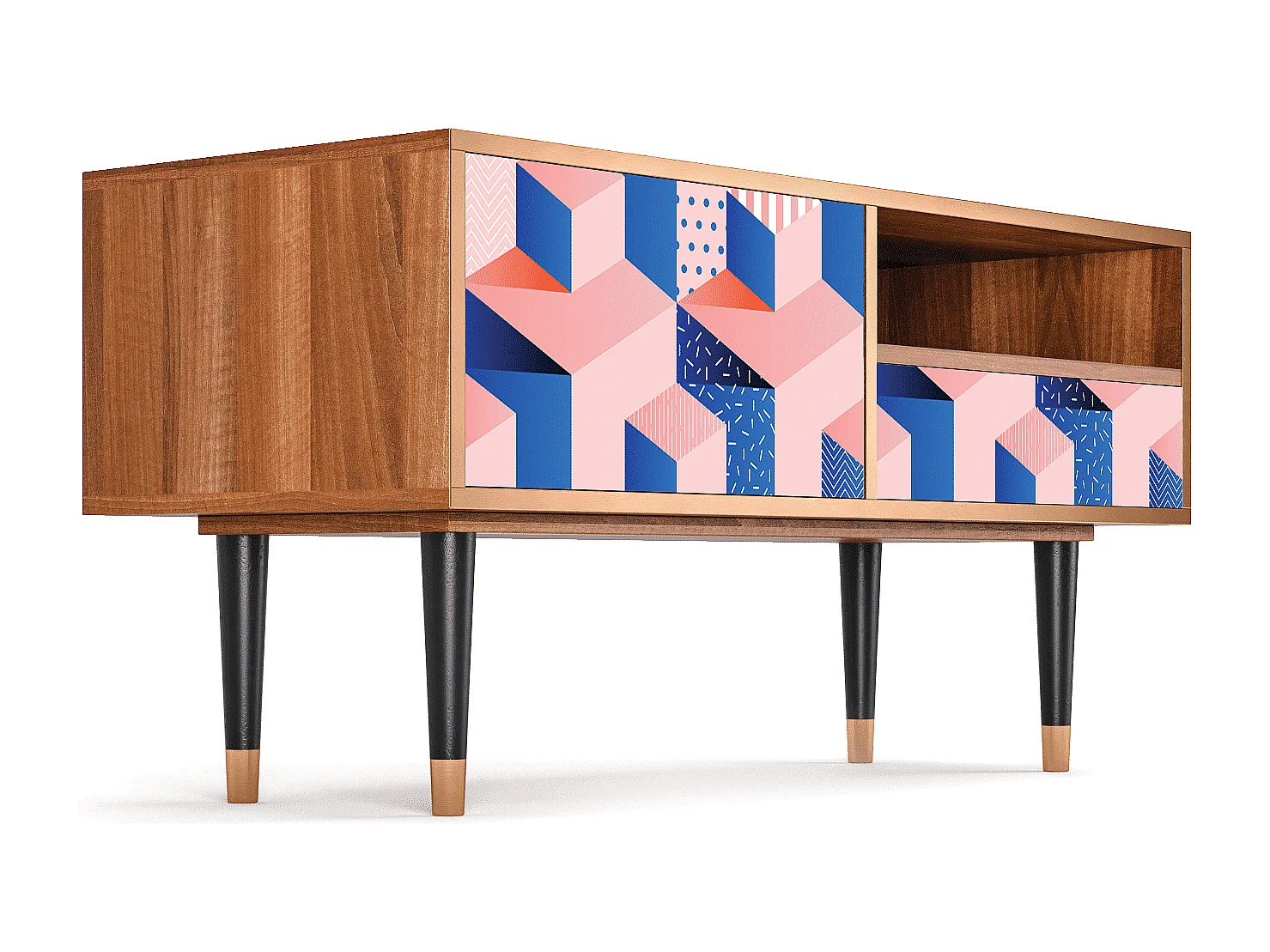 TV-Möbel - 115х59х48 cm - T3 - Pinky Squares, Walnuss