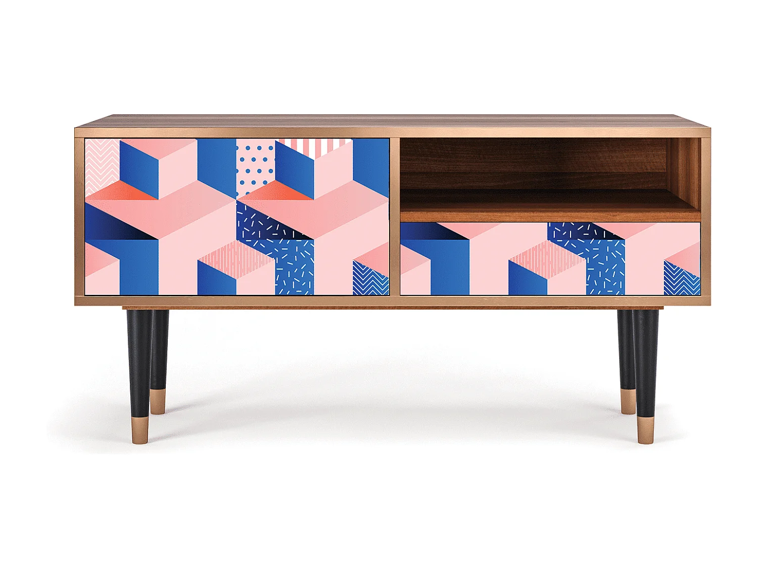 Mobile TV - 115х59х48 cm - T3 - Pinky Squares, Noce