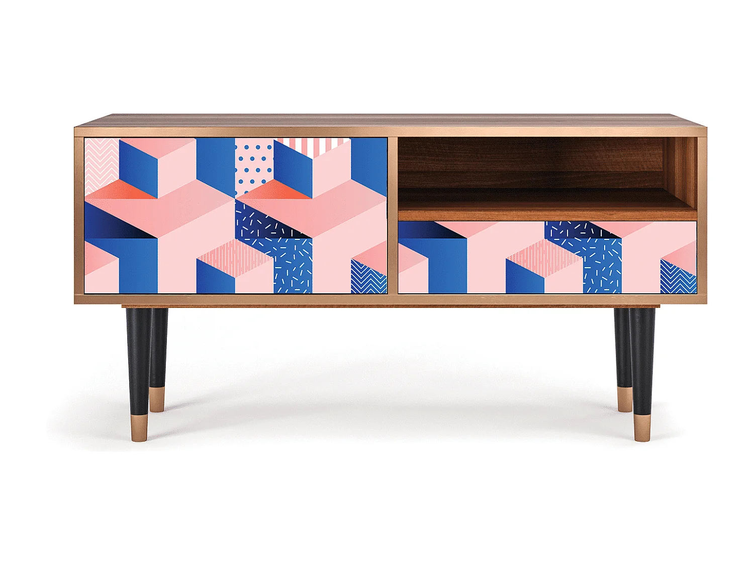 Szafka RTV - 115х59х48 cm - T3 - Pinky Squares, Orzech