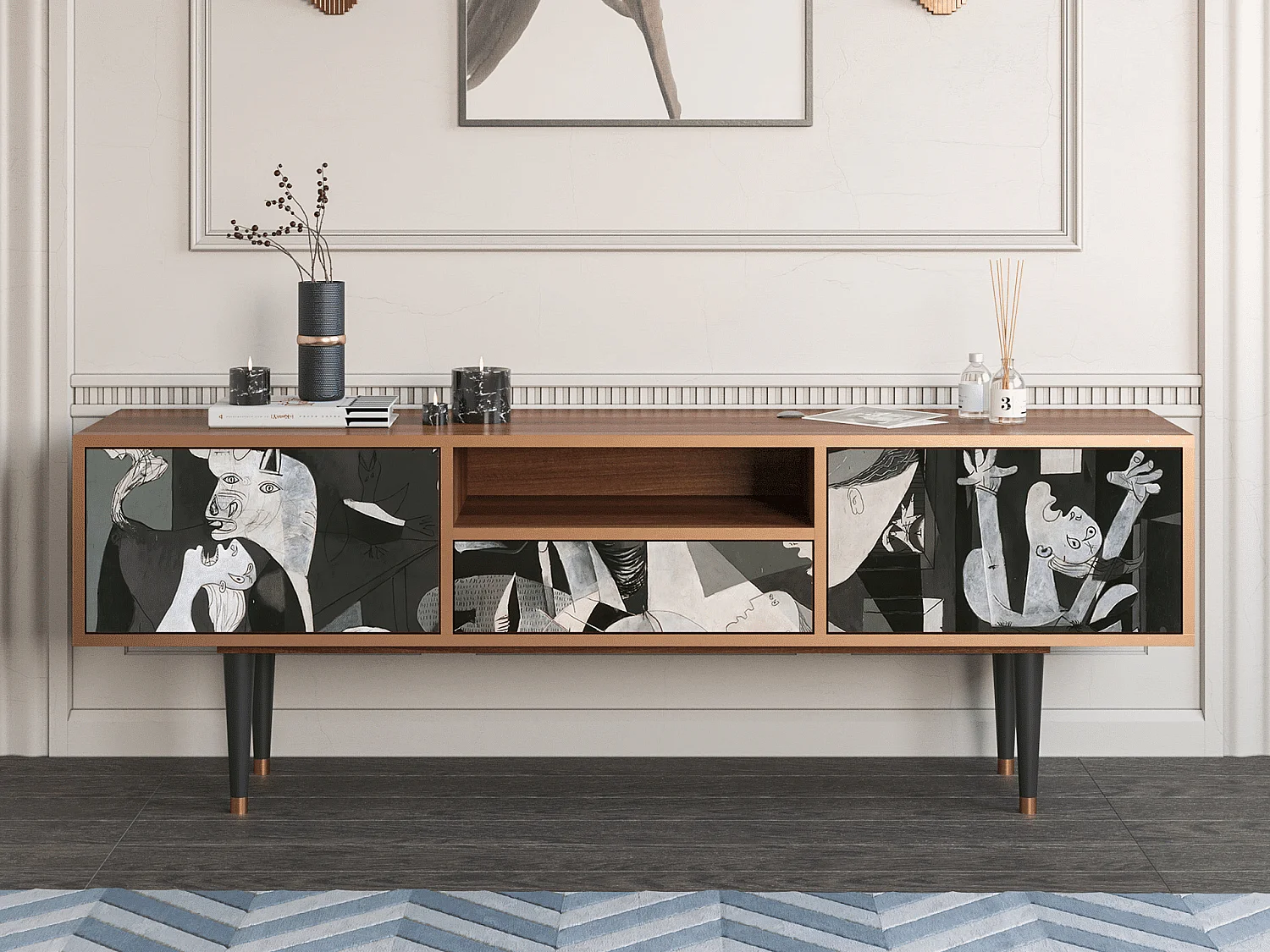 Szafka RTV - 170х59х41 cm - T6 - Guernica by Picasso, Orzech