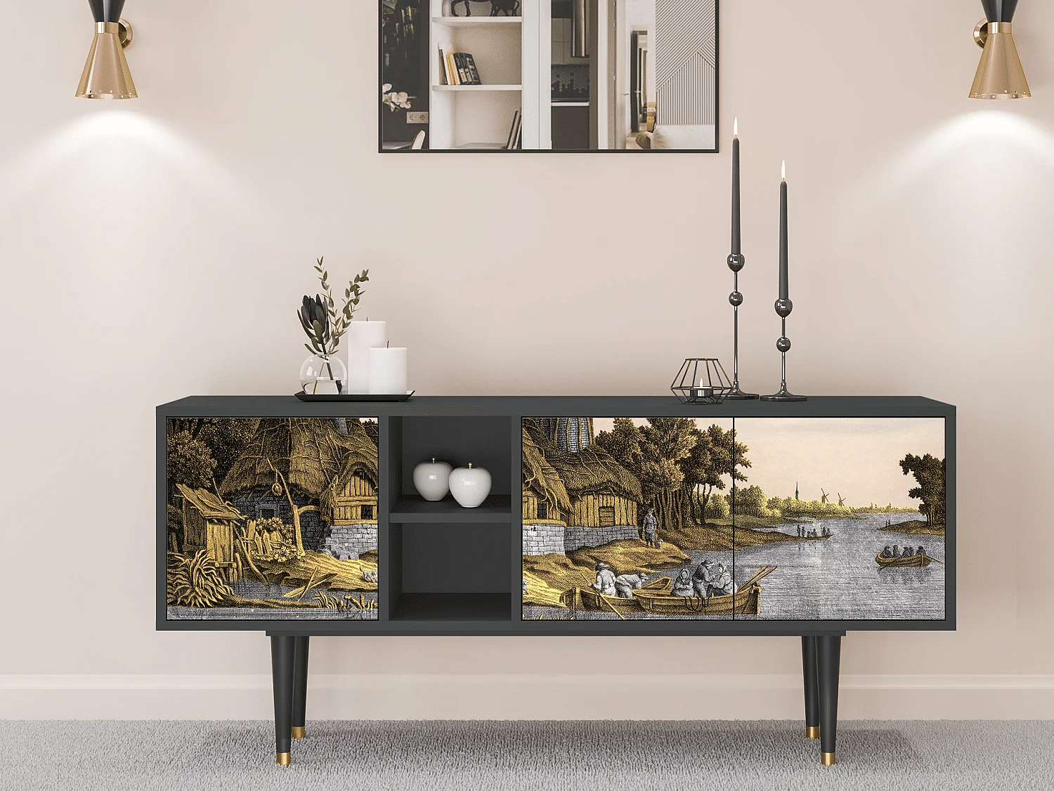 Mueble de TV - 150х69х41 cm - T5 - Mill along a River, Antracite