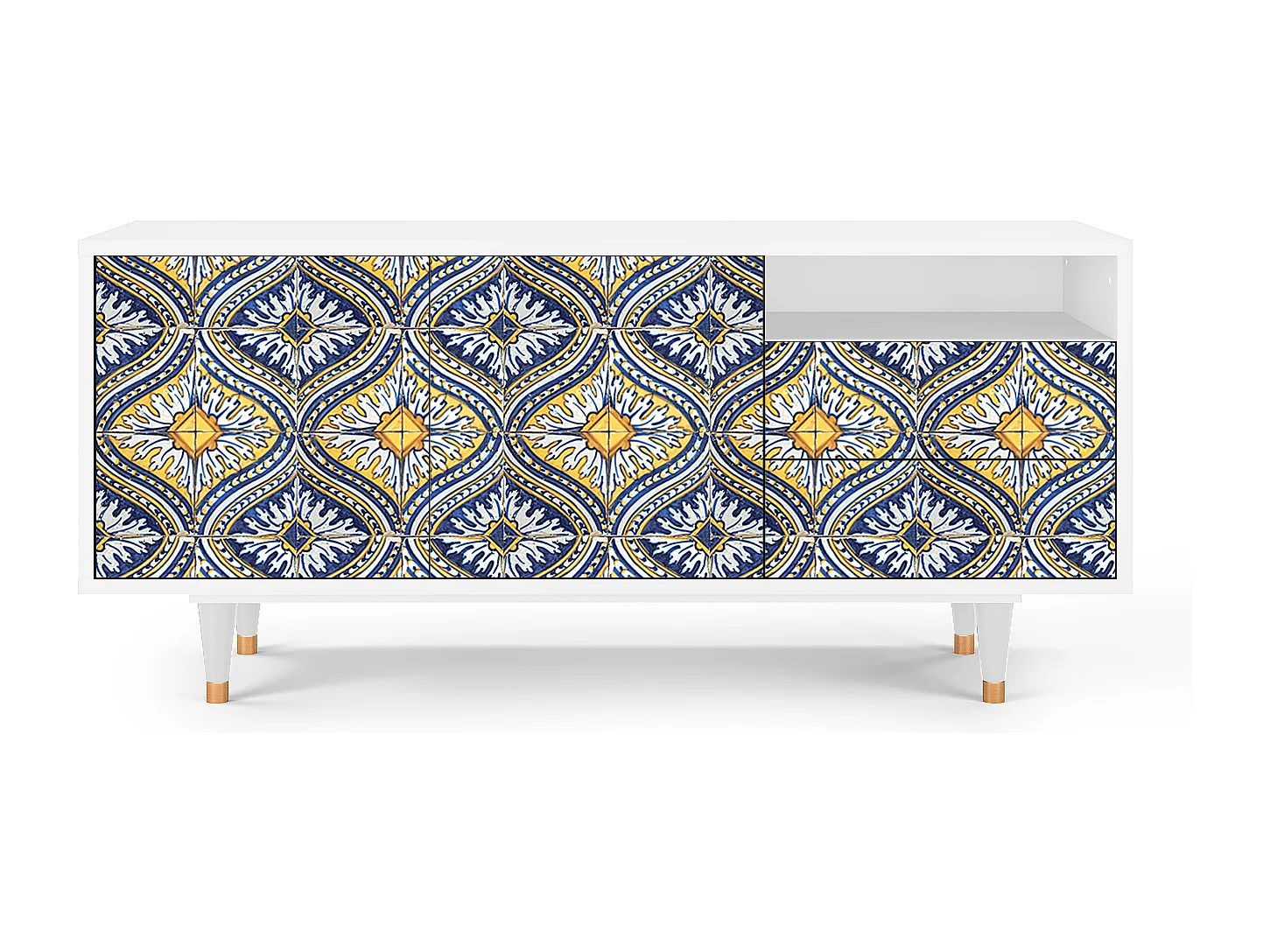Mueble de TV - 125х56х41 cm - T7 - Illusory Pattern, Blanco