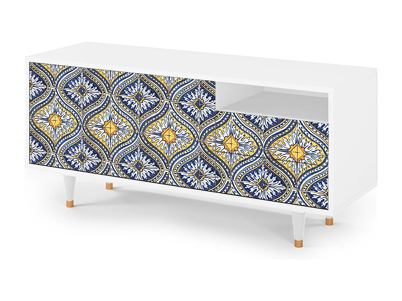 Mueble de TV - 125х56х41 cm - T7 - Illusory Pattern, Blanco