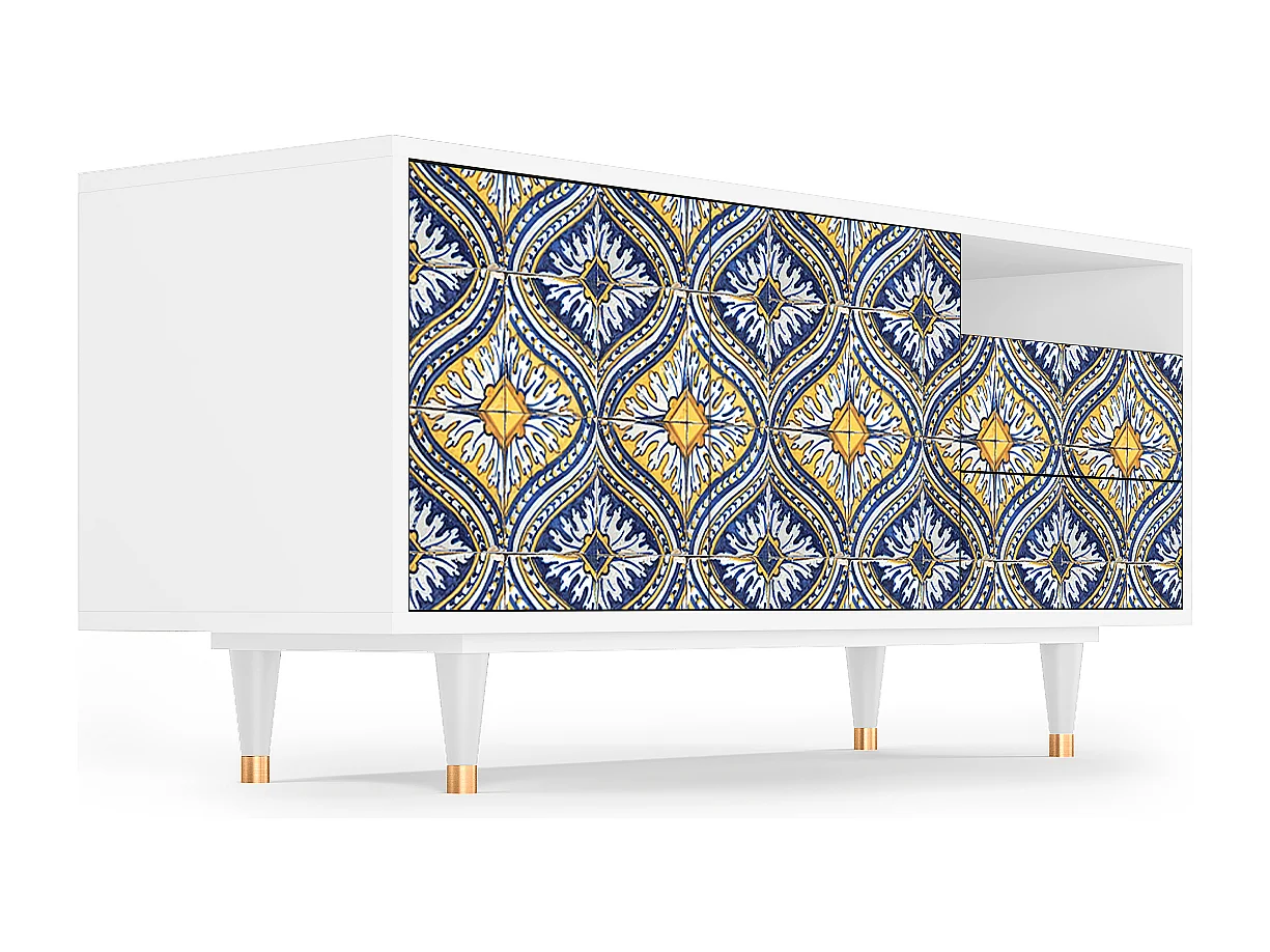 Mueble de TV - 125х56х41 cm - T7 - Illusory Pattern, Blanco