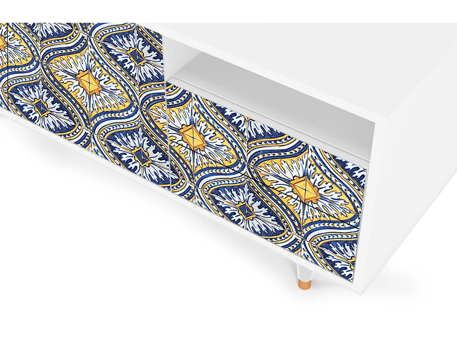 Mueble de TV - 125х56х41 cm - T7 - Illusory Pattern, Blanco