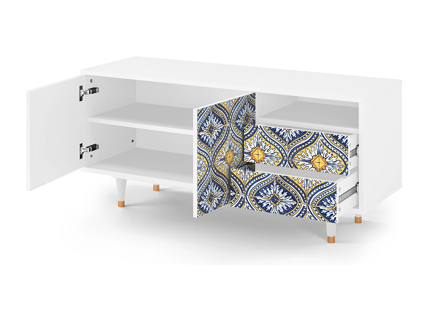 Mueble de TV - 125х56х41 cm - T7 - Illusory Pattern, Blanco
