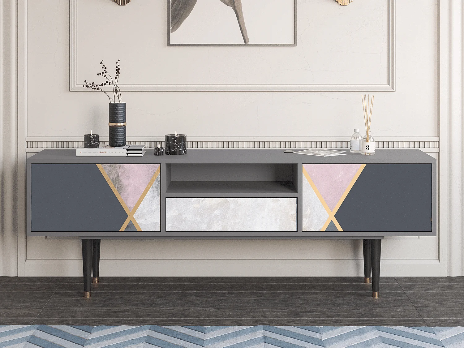 Meuble TV - 170х59х41 cm - T6 - Ideal Harmony, Gris