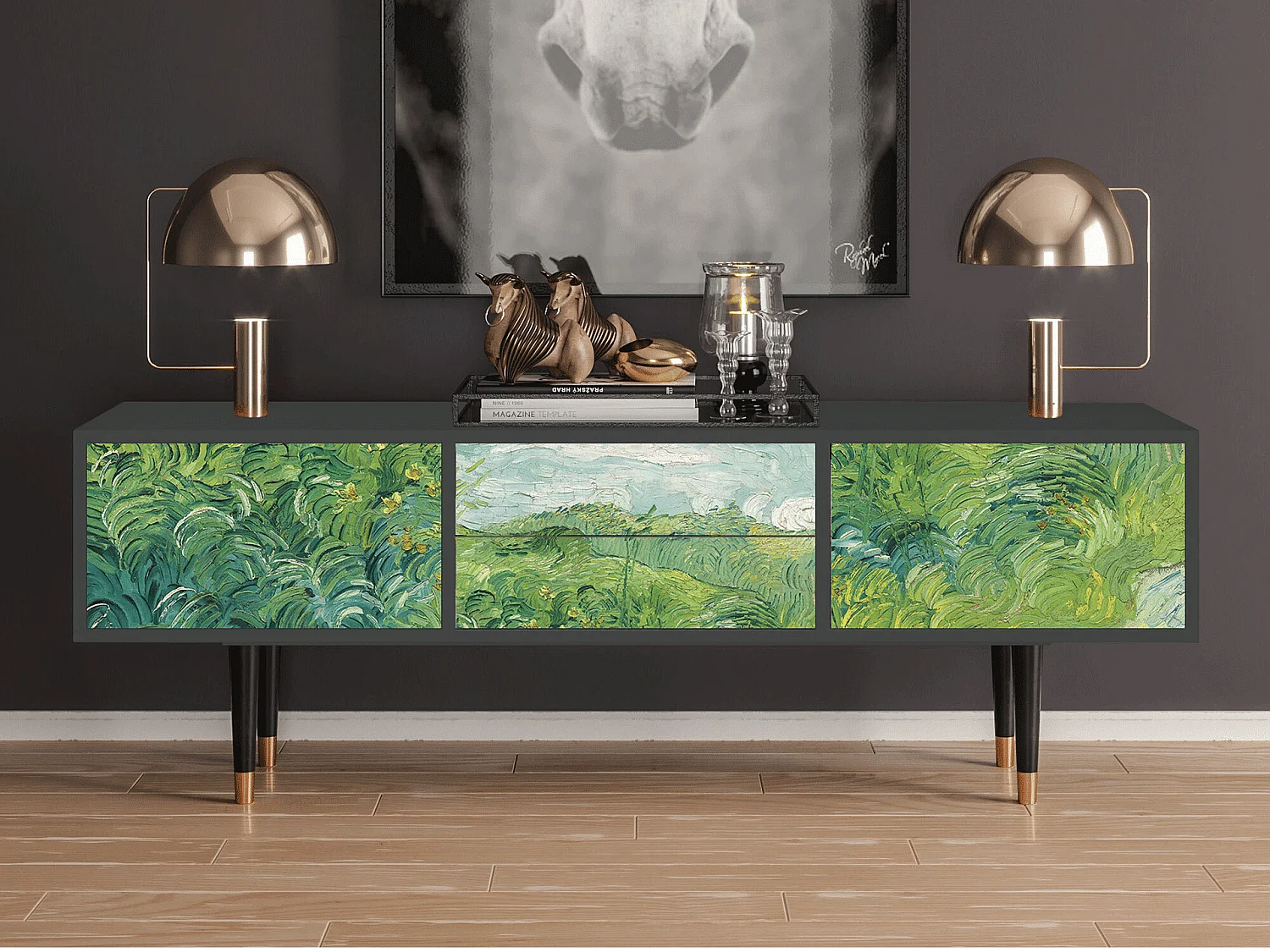 Mobile TV - 170х59х48 cm - T4 - Green Wheat Fields, Antracite