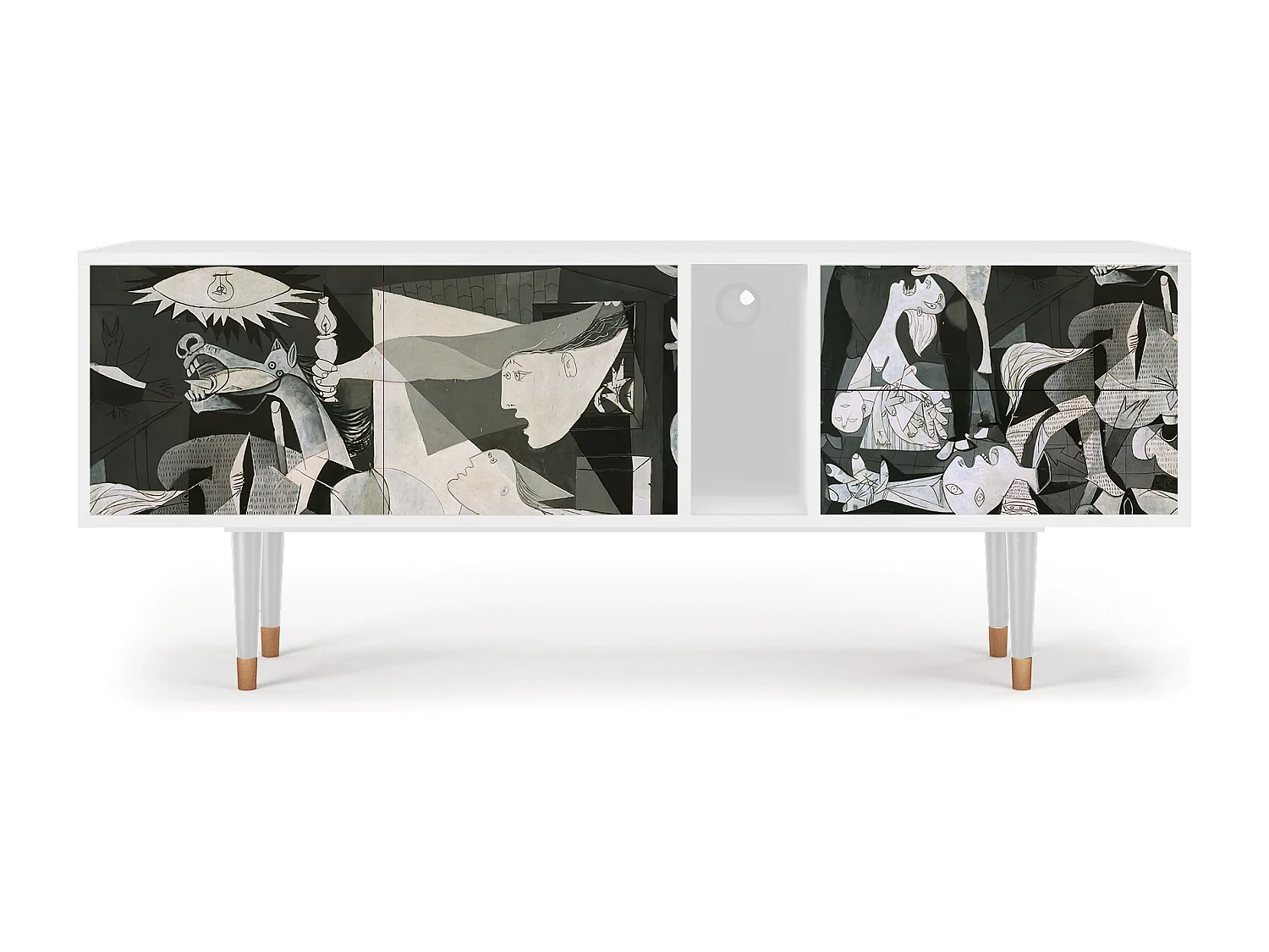 Szafka RTV - 170х69х48 cm - T1 - Guernica by Picasso, Biały