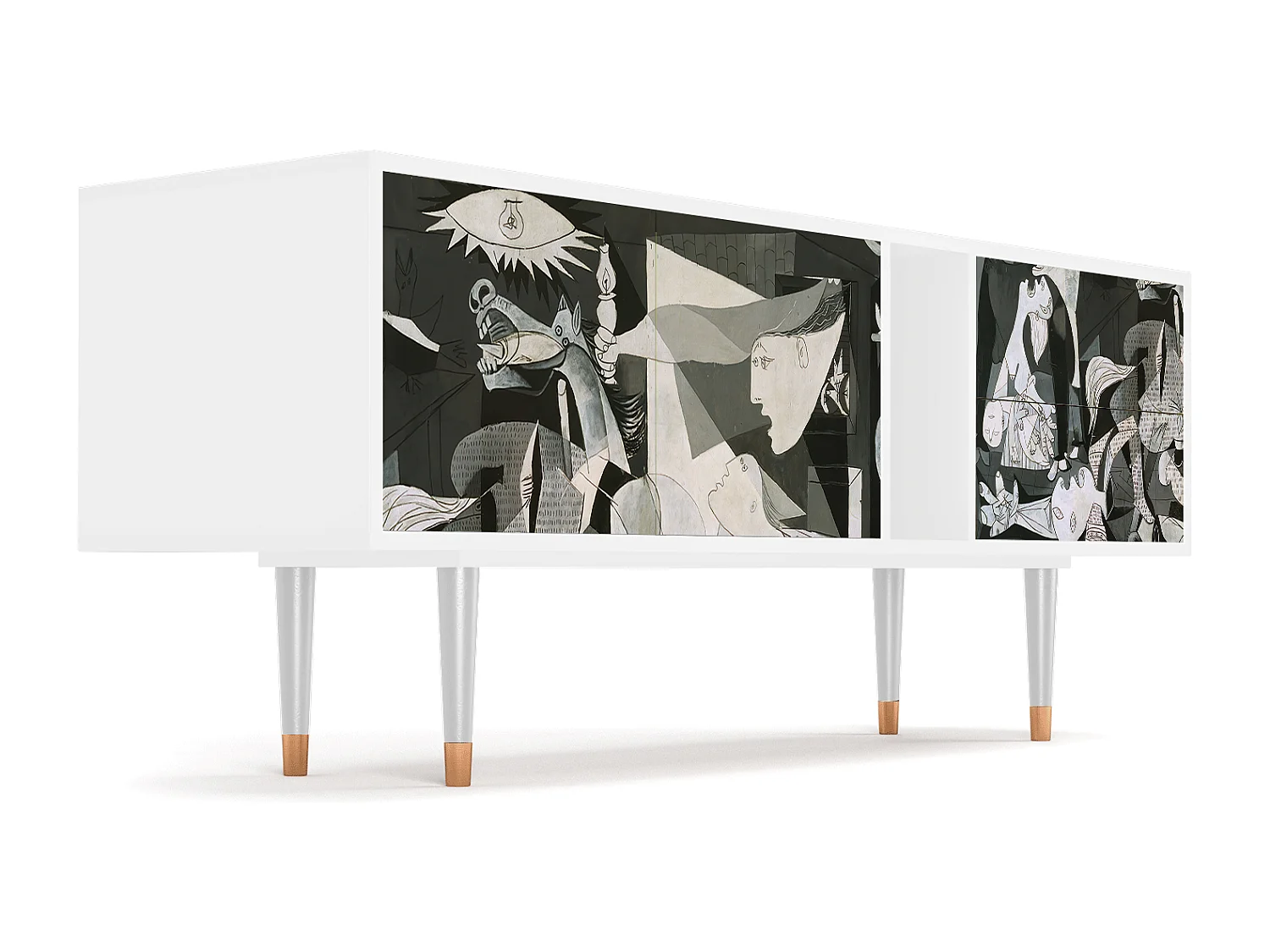 Szafka RTV - 170х69х48 cm - T1 - Guernica by Picasso, Biały