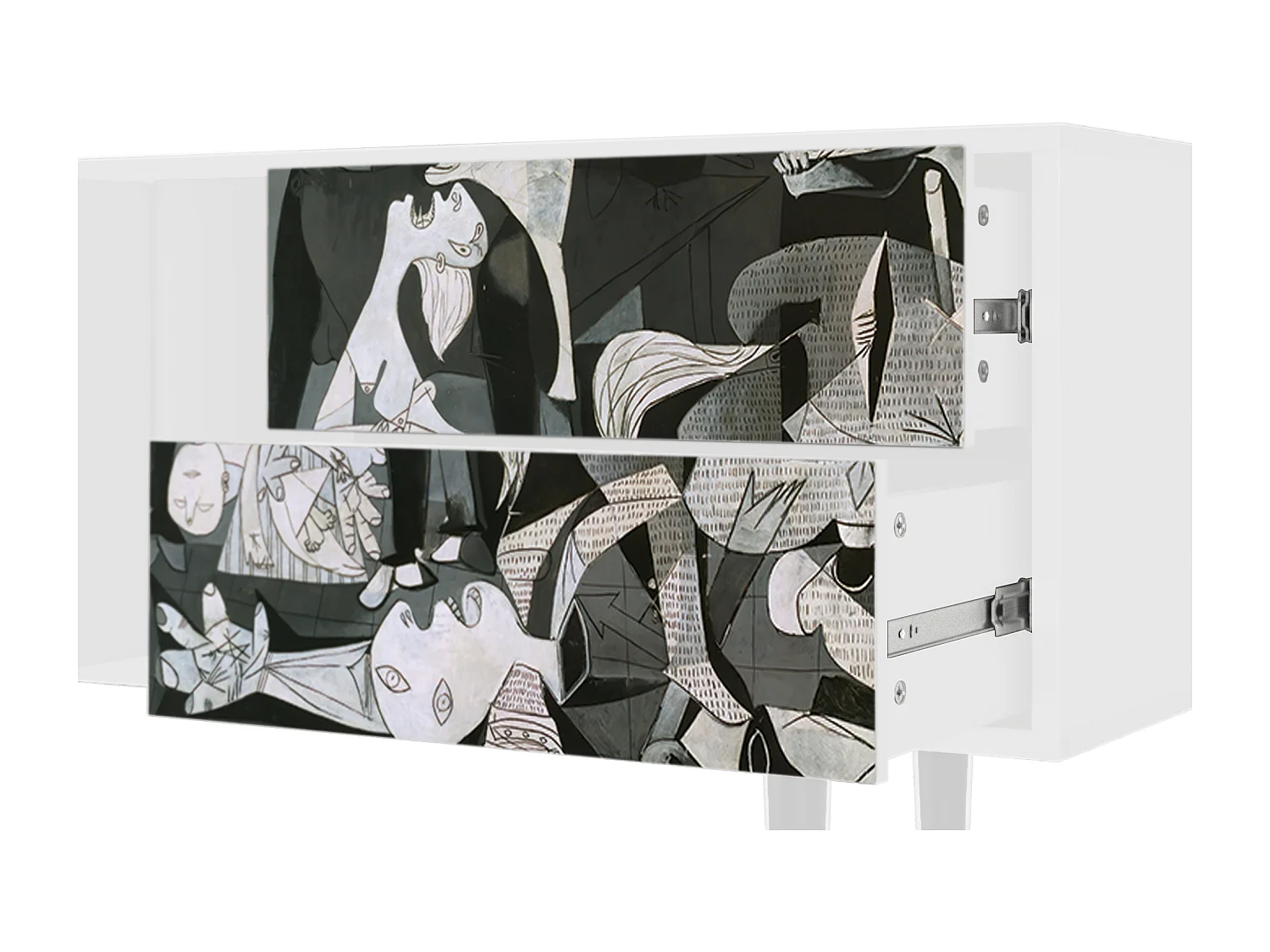 Szafka RTV - 170х69х48 cm - T1 - Guernica by Picasso, Biały