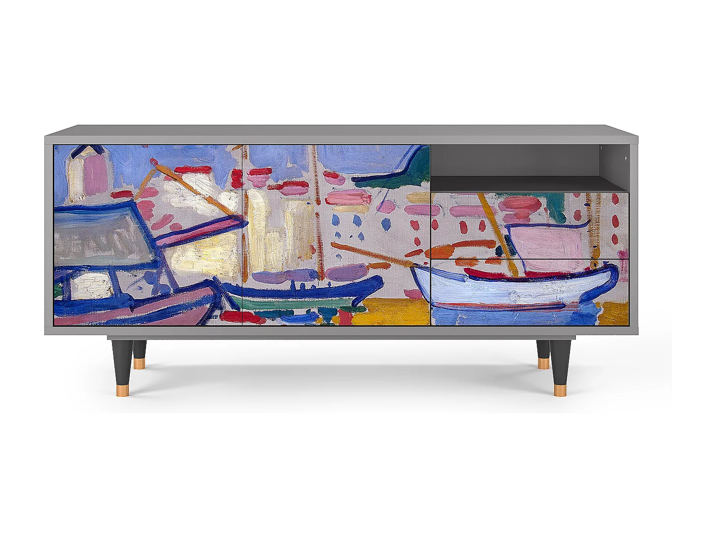 Meuble TV - 125х56х41 cm - T7 - The Port of Collioure , Gris
