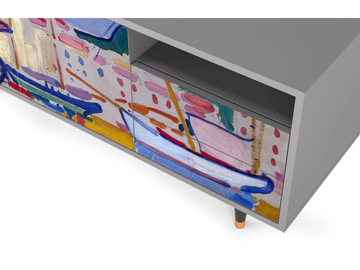 Meuble TV - 125х56х41 cm - T7 - The Port of Collioure , Gris