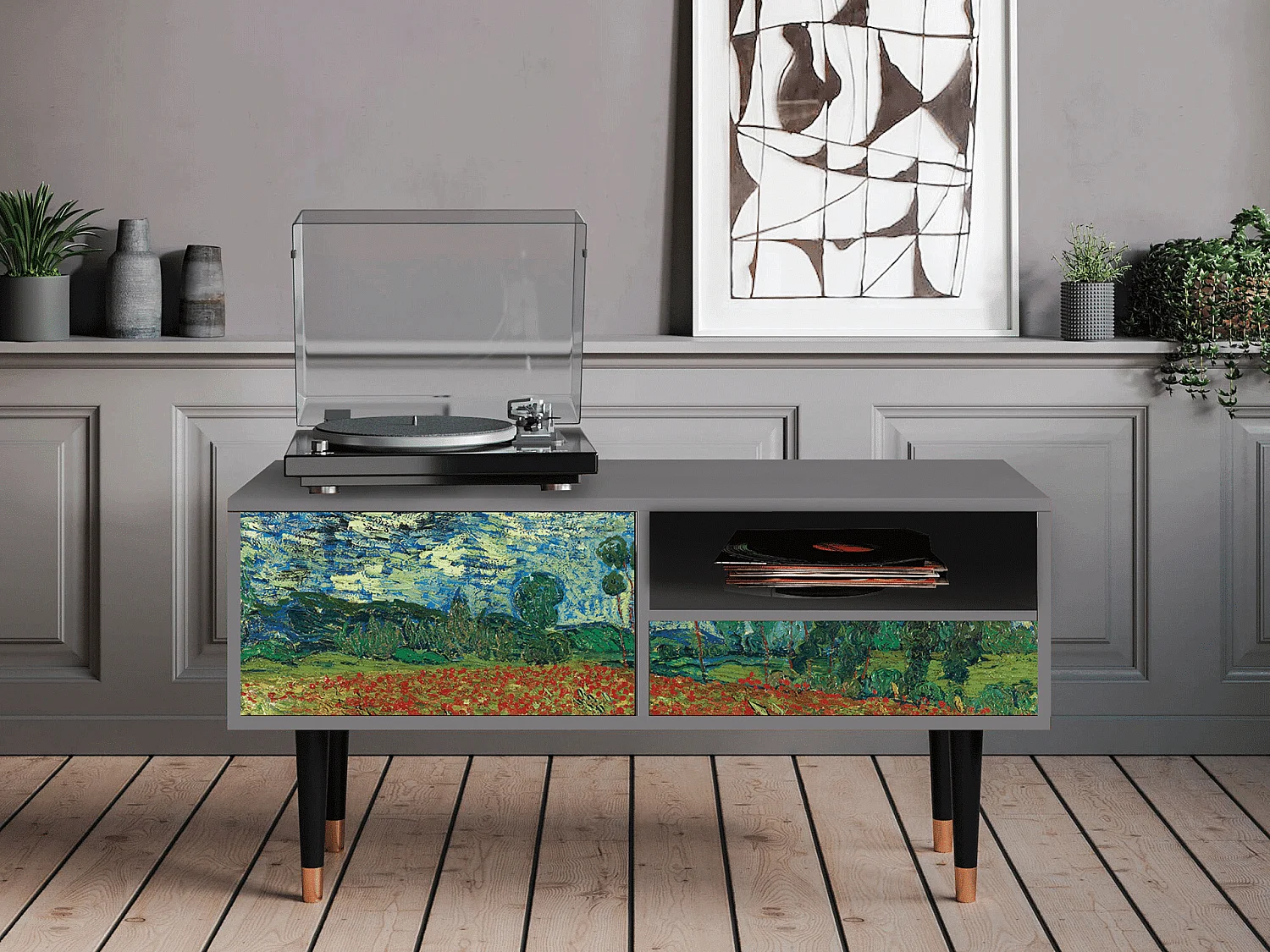 TV-meubel - 115х59х48 cm - T3 - Poppy field by van Gogh, Grijs